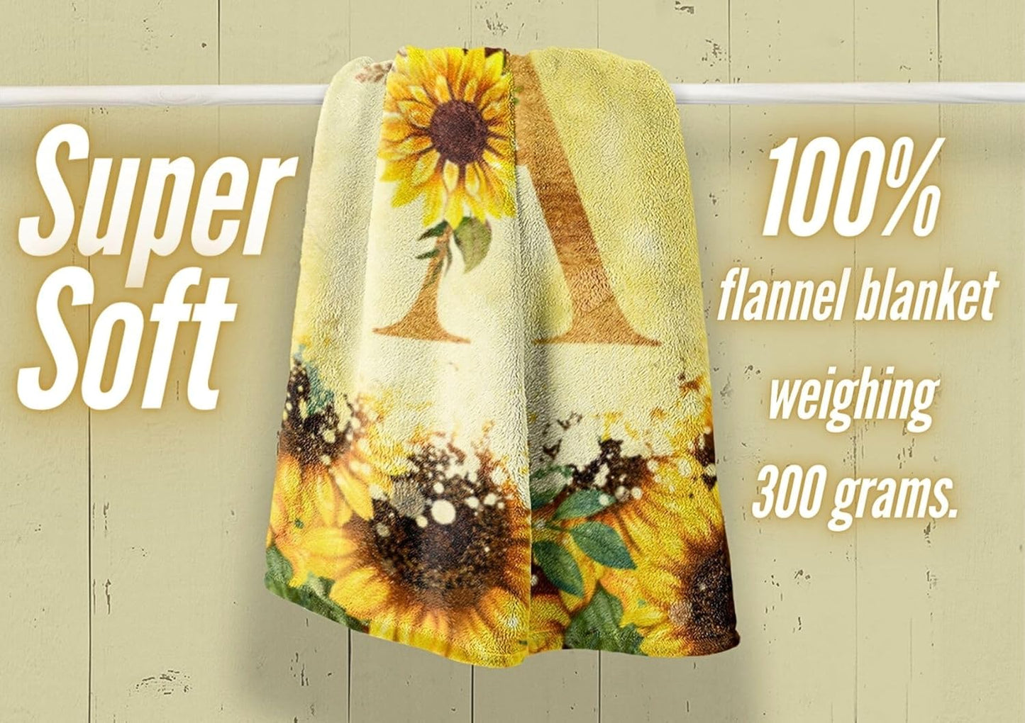InnoBeta Sunflower Initial Birthday Gifts for Women, Gift Ideas for Her, for Mom, Grandma, Aunt- 300gsm Flannel Blanket- 50"x 65"-S