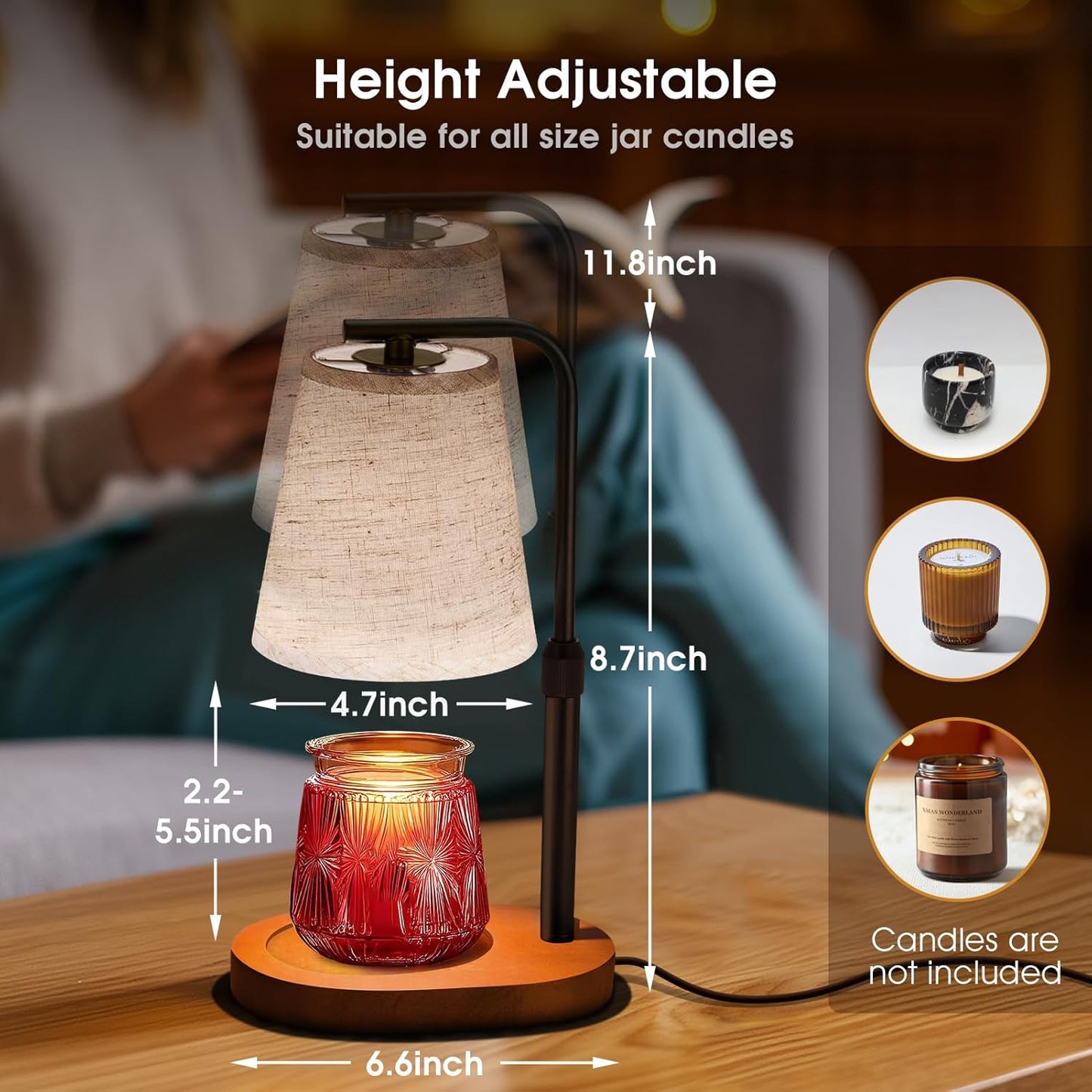 Candle Warmer Lamp with Timer Dimmable, Adjustable Height Candle Warmer Light for Jar Candles with 2 Bulbs, Christmas Birthday Gifts for Women Mom, House Warming Gifts New Home, Room Office Home Decor