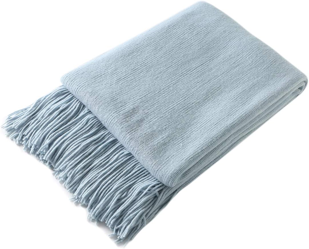 Homiest Decorative Knitted Throw Blanket with Fringe Soft & Cozy Tassel Blanket for Couch Sofa Bed (Baby Blue,50x60)