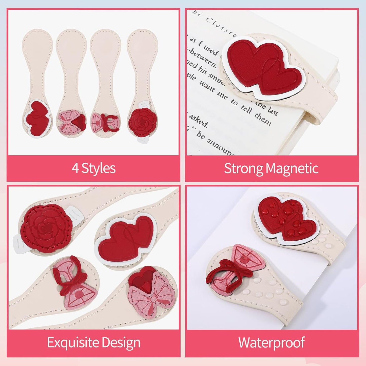 4Pcs Magnetic Leather Bookmark, Easter Gifts Easter Basket Stuffers Magnetic Book Marks for Reading Women Book Lovers Gifts PU Bookmarks Clip Book Accessories