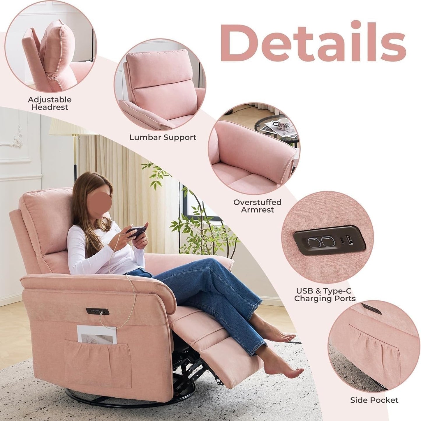 Oversized Power Glider Recliner Chair with 8 Point Massage and Lumbar Heating Function Manual Adjustable Headrest Electric Recliners Chairs for Home