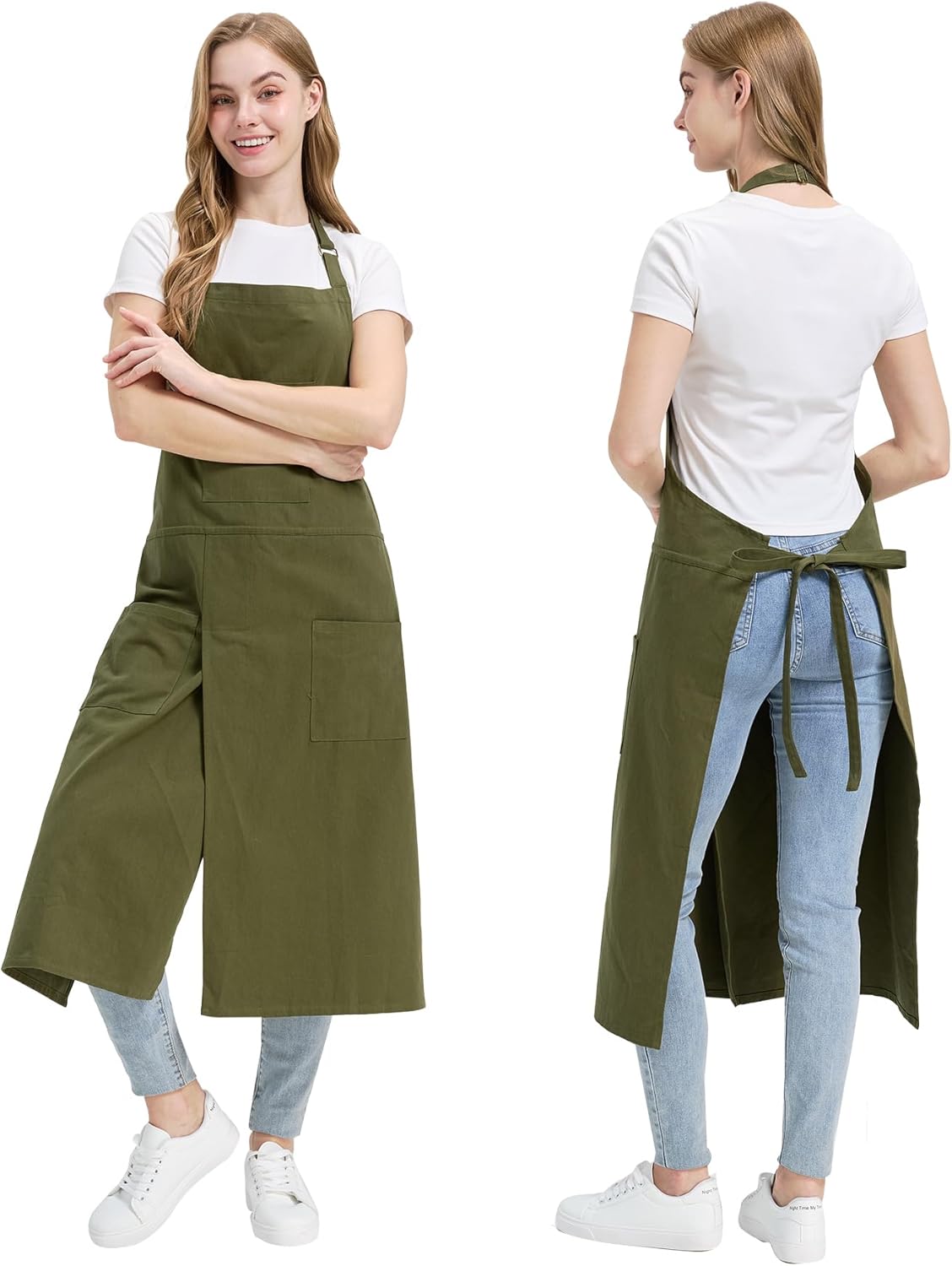 Molaxhome Split Apron with 3 Pockets,Unisex Pottery Apron with Adjustable Strap for Kitchen Ceramics