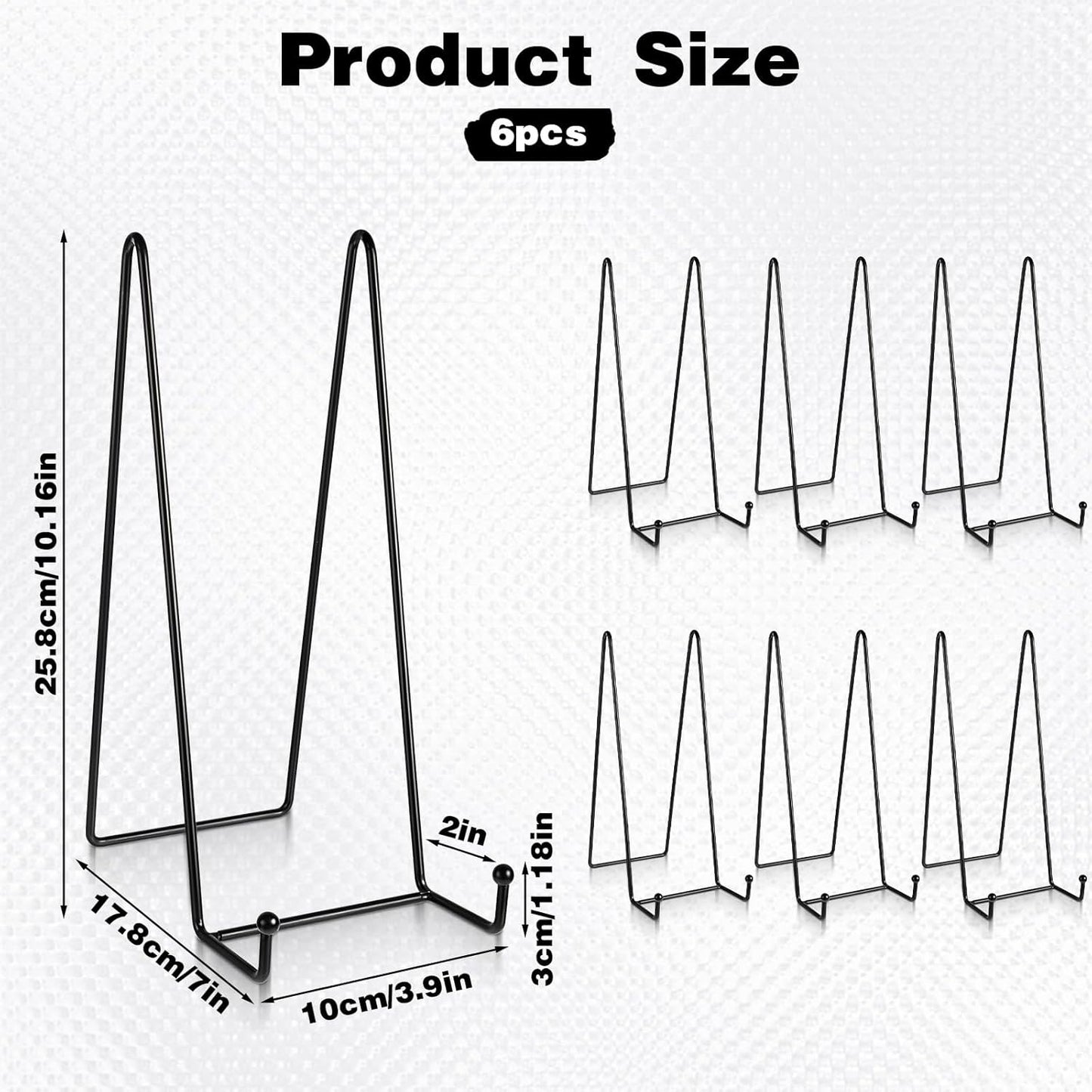 6 Pack 10 Inch Large Plate Stands for Display, Plate Holder Display Stand, Metal Black Picture Stand, Large Metal Black Frame Stands for Books, Plaques, Photo Frame, Photo Easel