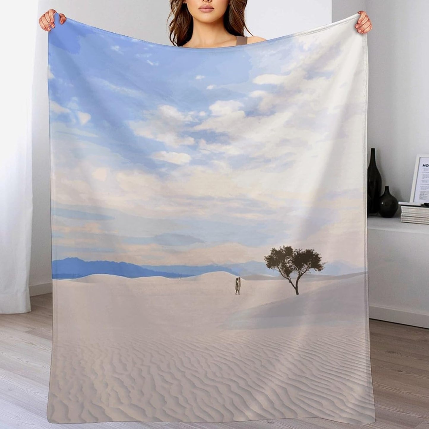 Romantic White Sand Landscape Blanket Super Soft Lightweight Throw Blanket Cute Cozy Warm Bed Blanket Decorative Fuzzy Blanket All-Season Home Decor Gift for Sofa Couch Living Room 50"*60"（130*150cm）