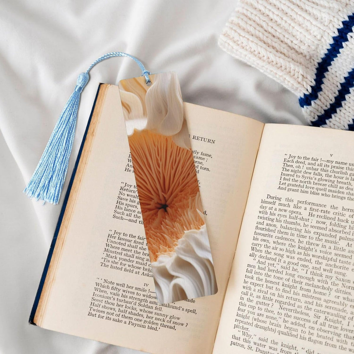 Inside of Mushroom Bookmarks Gifts for Women Men, Wooden Bookmarks for Book Lovers, Vintage Book Marks Ornaments with Tassel, Unique Personalized Reading Page Markers Sky Blue