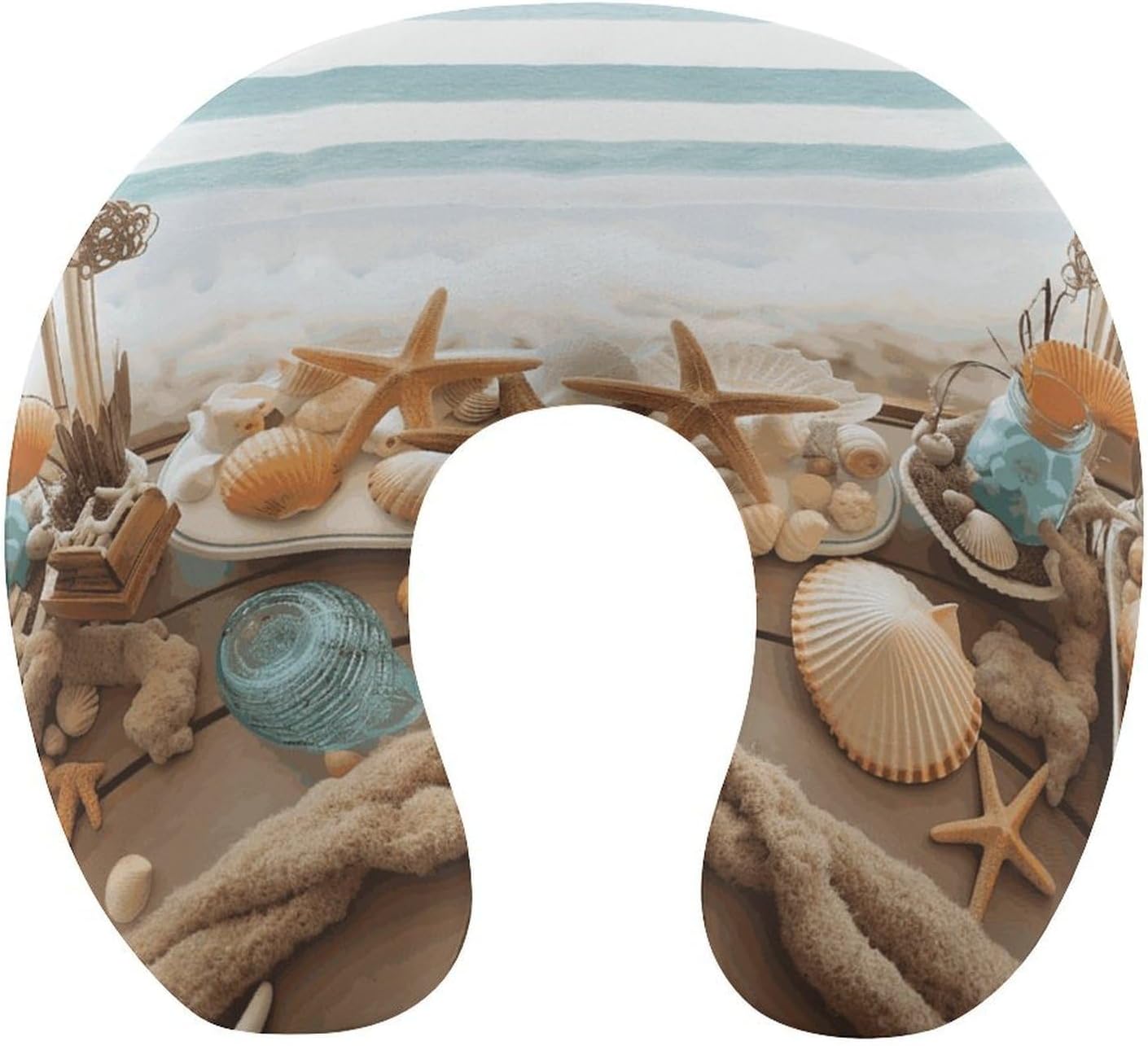 Ocean Beach Theme Neck Pillow Memory Foam U Shaped Pillows Portable Pillows for Shoulder Travel Head Support Pillow with Concealed Zipper for Airplane Car Home Office