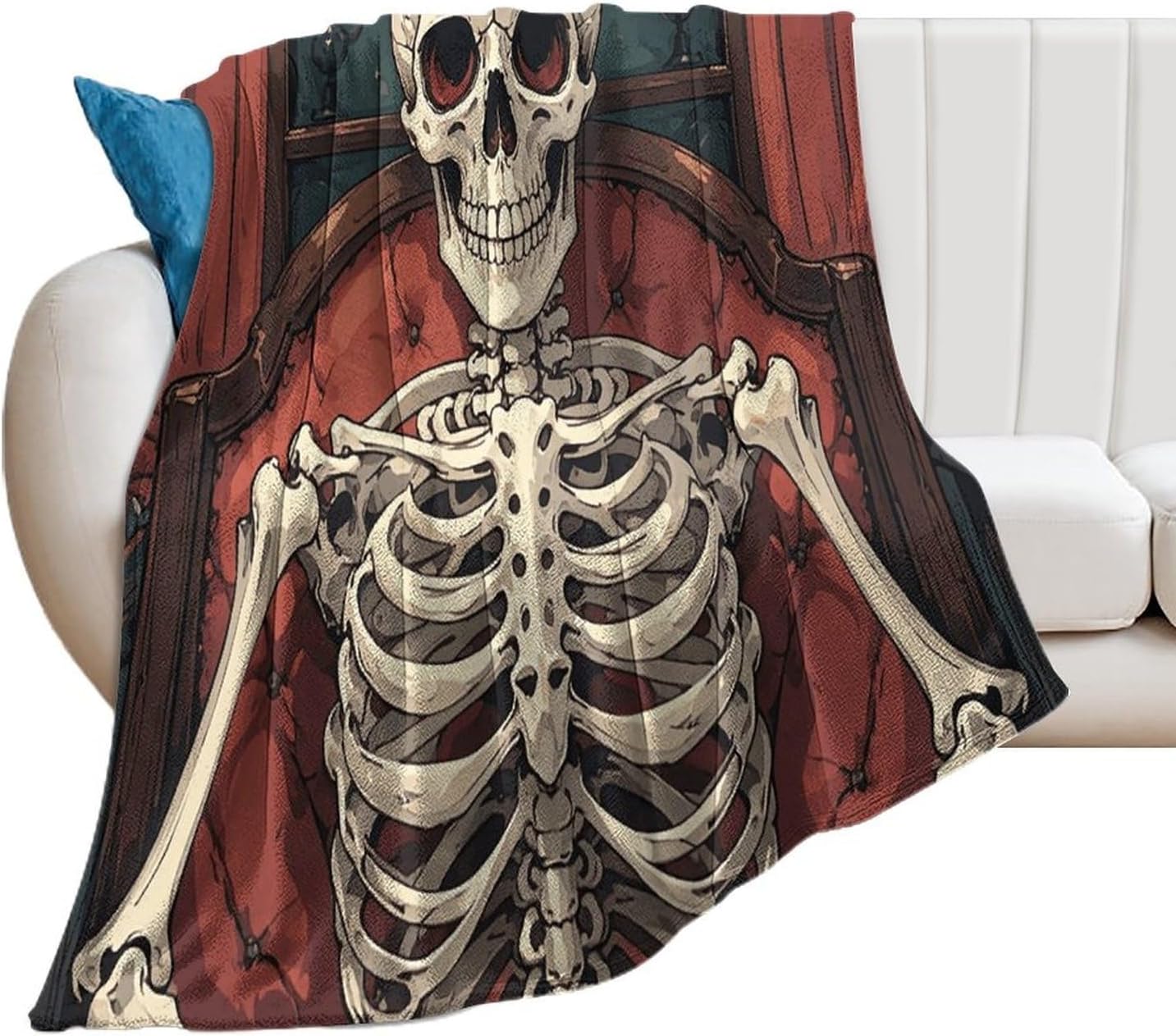Flannel Throw Blanket for Couch Bed Lightweight Soft Skeleton Reading Thick Throw Blanket Super Cozy Warm Blanket for Sofa All Season Use 55"x70"