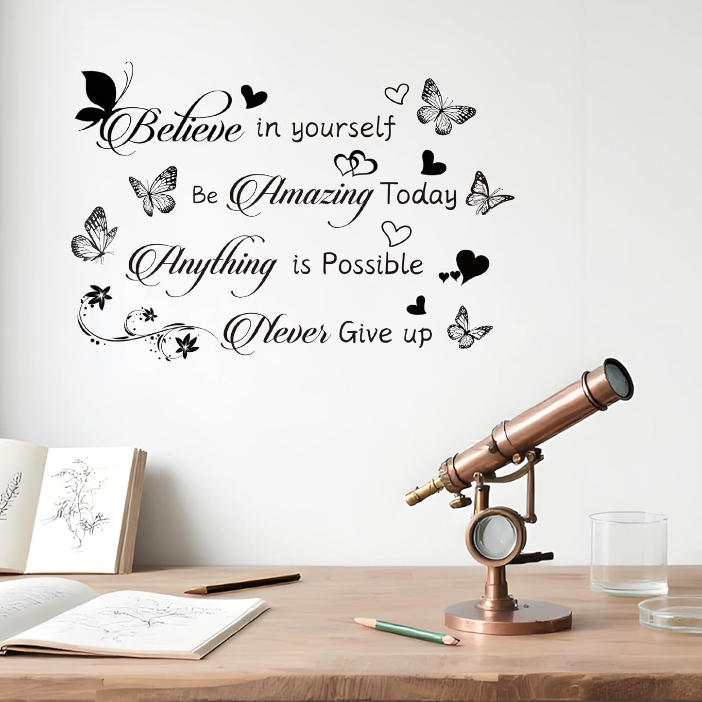 Inspirational Butterfly Wall Decals Set, Believe in Yourself - Motivational Quotes Wall Stickers, Removable Vinyl Lettering Art Decor for Bedroom, Office, Classroom, Kids Room