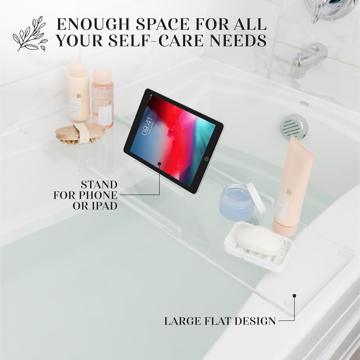 40" Classic-Clear Bathtub Tray Caddy Tub Shelf, Spa Board Luxury Bathroom Bath tub Table, Waterproof Acrylic Tub Caddy Fits Across Bathtub, Book Rack, iPad, Easy To Clean (40")