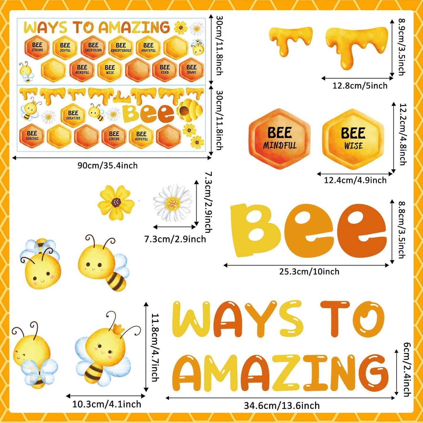 IARTTOP Motivational Bee Wall Sticker(90x60cm) Amazing Classroom Bulletin Board Bee Honey Wall Decals Inspirational Classroom Door Decoration Positive Saying Decals for School Window Playroom Decor