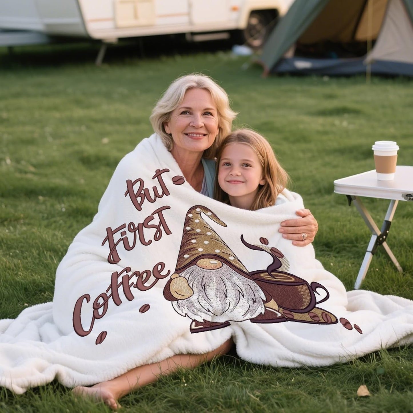 Coffee Gnome Blanket for Women, Gnomes Gifts for Women, But First Coffee Theme Blanket Gifts for Gnome Lover, Soft Lightweight Flannel Throw Blanket for Couch, 50x60 Inch