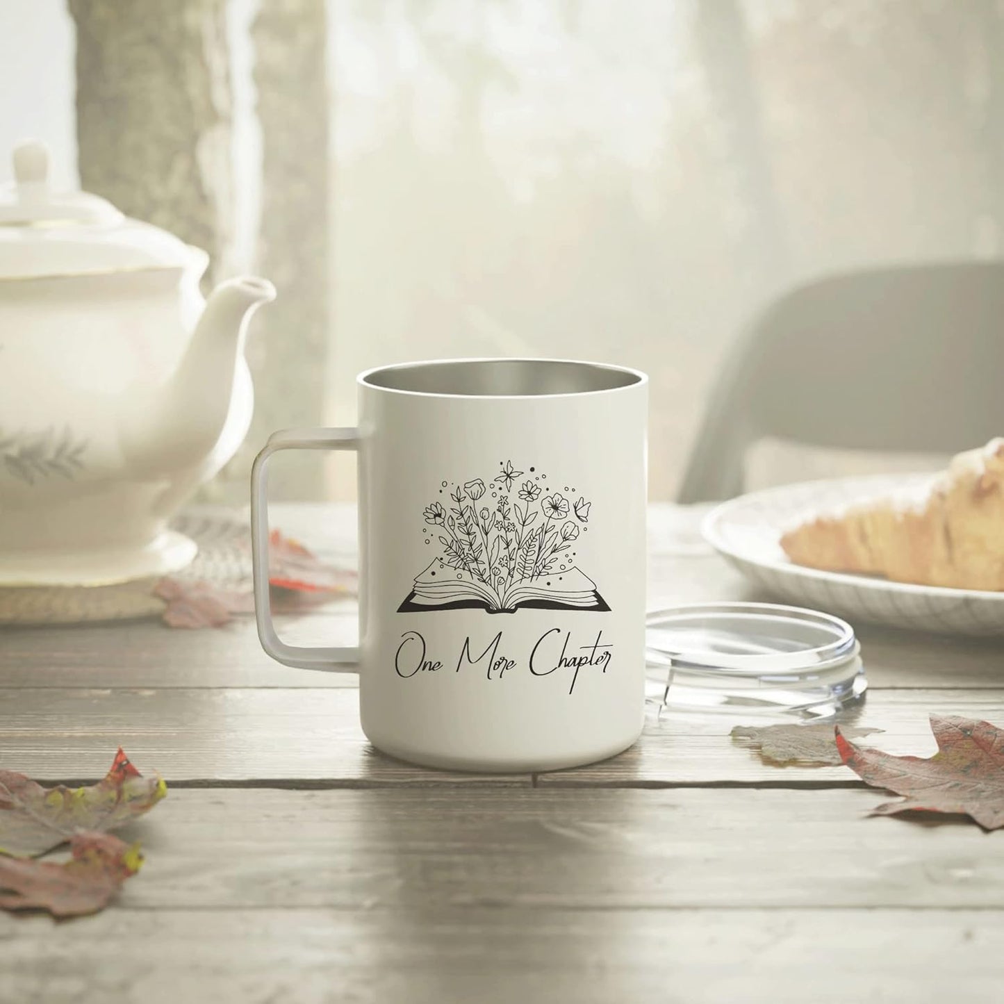Hyturtle Book Coffee Mug With Lid & Spoon Gifts For Book Lovers, 12oz Insulated Stainless Steel, Christmas Birthday Gifts For Librarians, Readers, One More Chapter Gift Coffee Tea Travel Cup