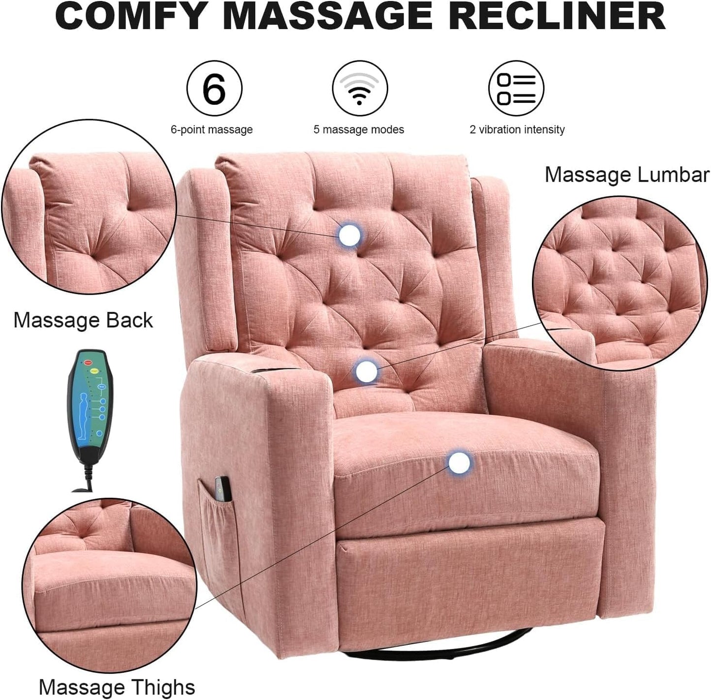 Oversized Massage Recliner Chair Wide Seat Fabric Reclining Swivel Manual Recliners Chairs with Cup Holder for Living Room Bedroom Home Theater