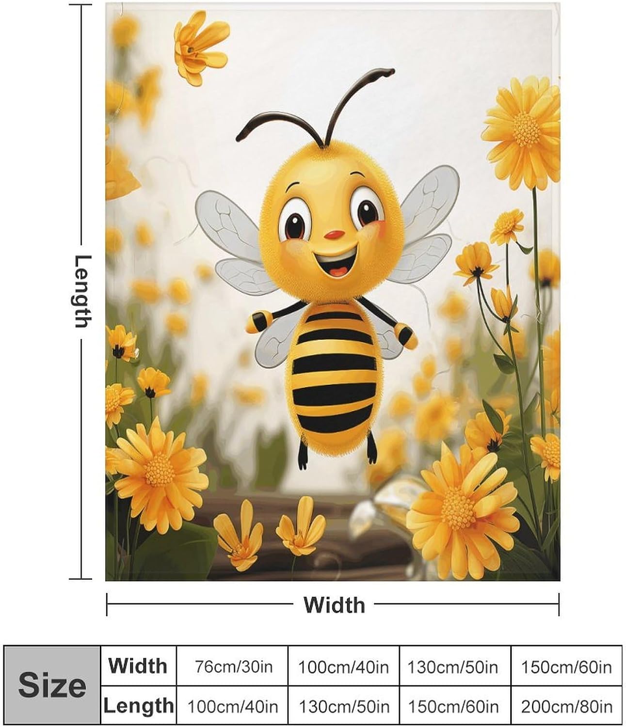 Cute Bees Daisy Flower Throw Blanket for Couch Super Soft Warm Lightweight Throw Blankets Cozy Flannel Bed Blanket Cute Decorative Blankets for All Seasons Home Decor Gift 50"*60"（130 * 150cm）