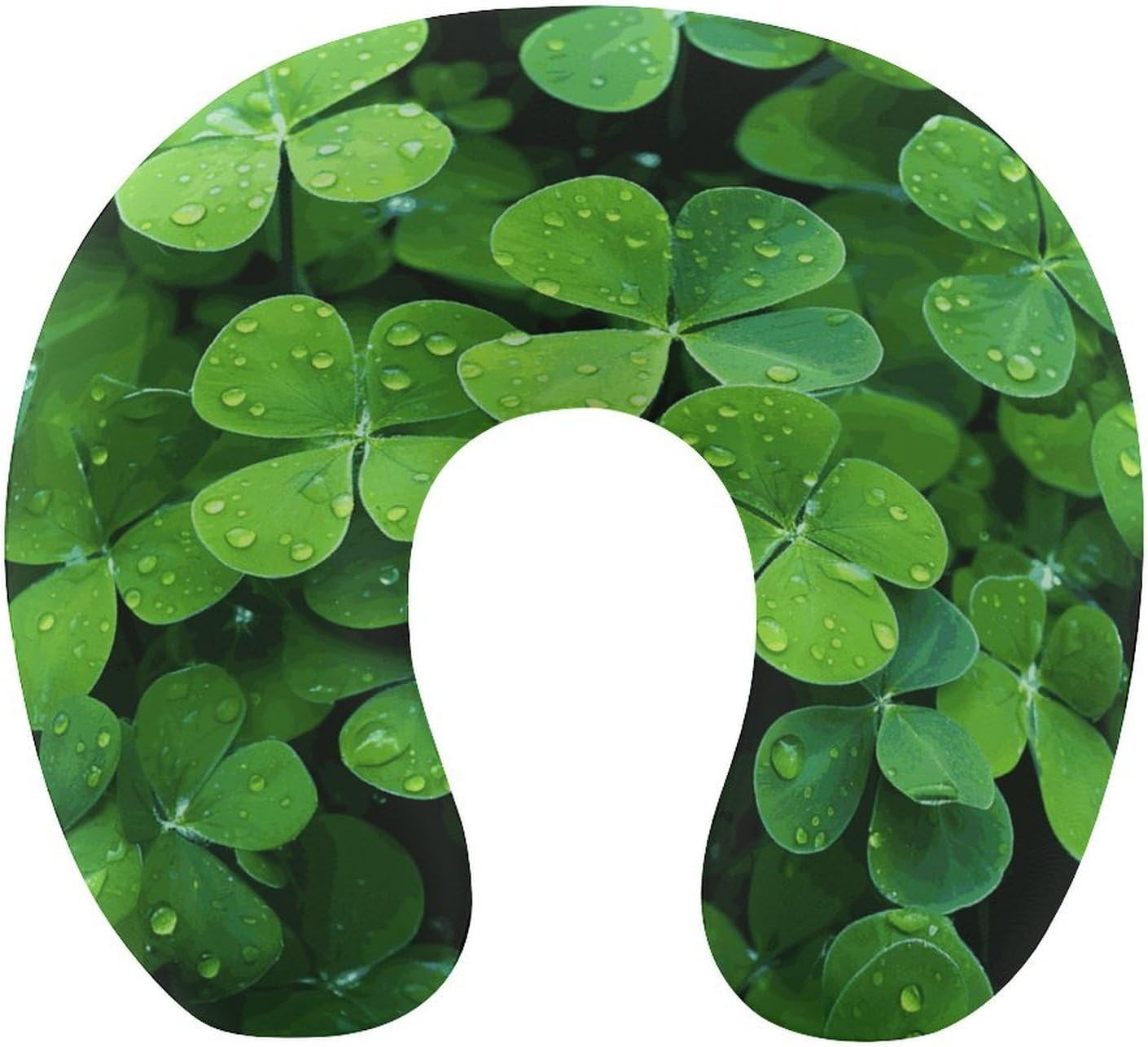 Many Green Clover Neck Pillow Memory Foam U Shaped Pillows Portable Pillows for Shoulder Travel Head Support Pillow with Concealed Zipper for Airplane Car Home Office