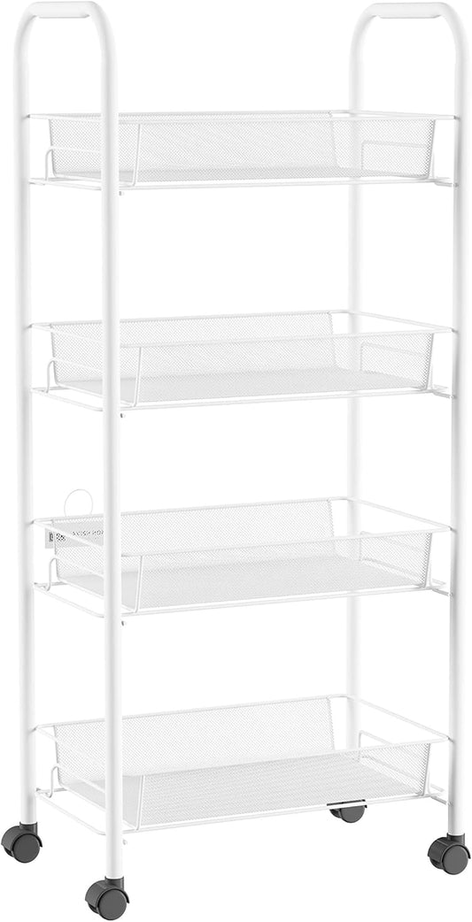 Lavish Home 4-Tiered Narrow Rolling Storage Shelves - Mobile Space Saving Utility Organizer Cart for Kitchen, Bathroom, Laundry, Garage or Office