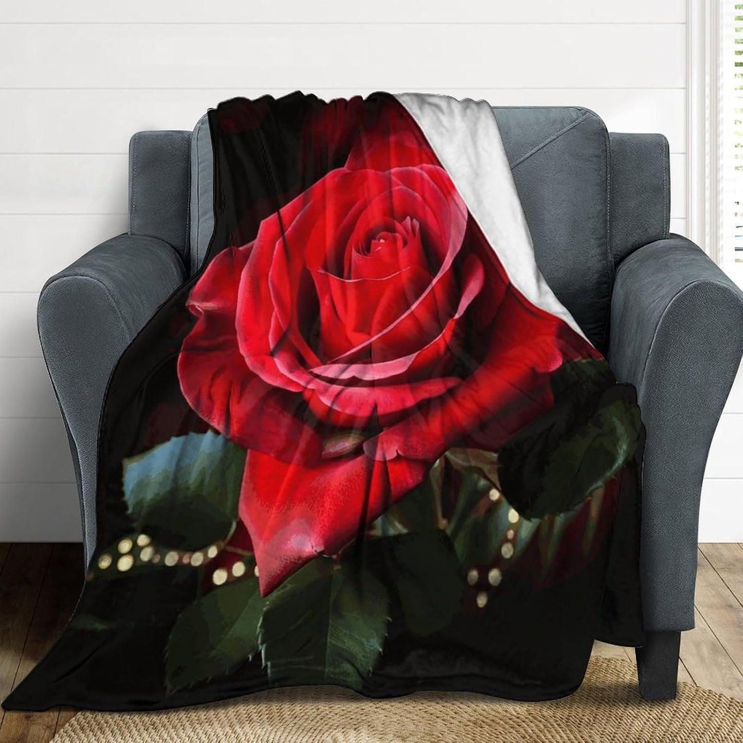 Rose Flower Blanket Super Soft Lightweight Throw Blanket Cute Cozy Warm Bed Blanket Decorative Fuzzy Blanket All-Season Home Decor Gift for Sofa Couch Living Room 50"*60"（130 * 150cm）
