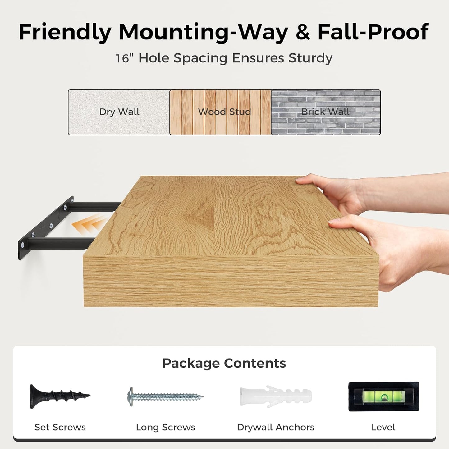 12 Inch Deep Floating Shelves, 24 x 12 Floating Shelf for Books, Rustic Wood Deep Wall Shelves for Home Storage & Display, 2" Thicked Shelves for Kitchen, Living Room, Bedroom, Oak Color, 1 Pack