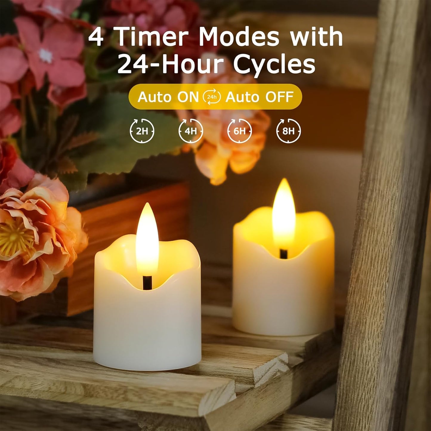 Rechargeable Flameless LED Remote 1.6" x2.3" Tea Light Candles, Flickering Fake Plastic Ivory Cycle Timer 6 Pack Small Mini Votive Tealight Candles with Charging Cable