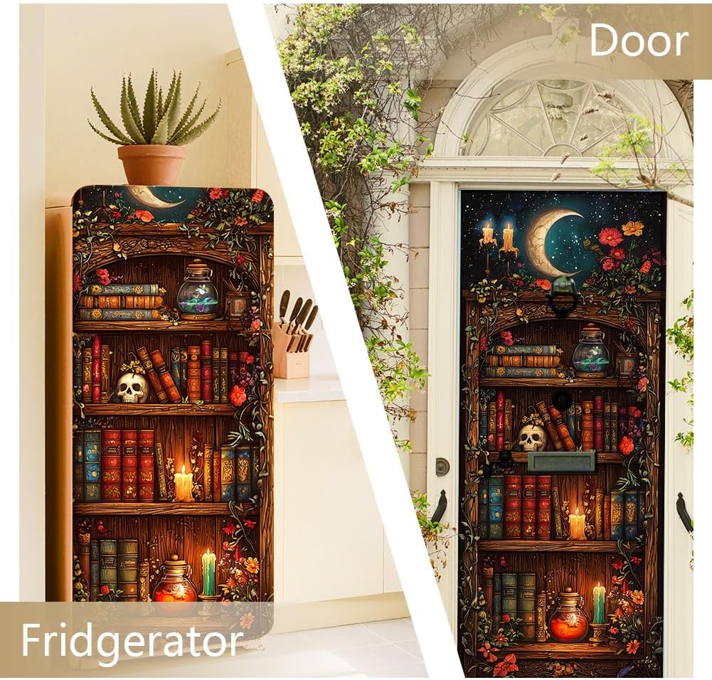 2 Pcs Magic Potion Cabinet Removable Refrigerator Wraps, Self-Adhesive Fridge Door Mural Vinyl Freezers Panel Cover Sticker for Kitchen Bar Decor, 16.34x78.74 Inch
