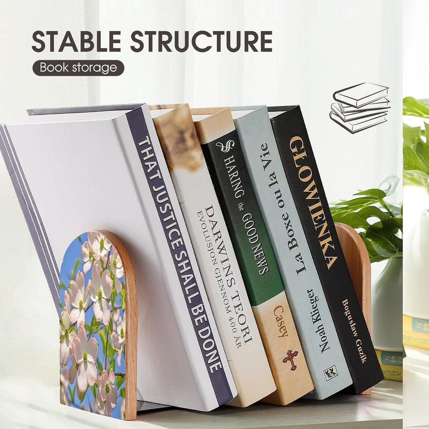Spring Dogwood Blossoms Bookends 1 Pair Heavy Duty Book Ends for Shelves Non-Skid Bookend Supports Wooden Book Holders with Metal Base Desk Organizers Books Storage to Hold Books