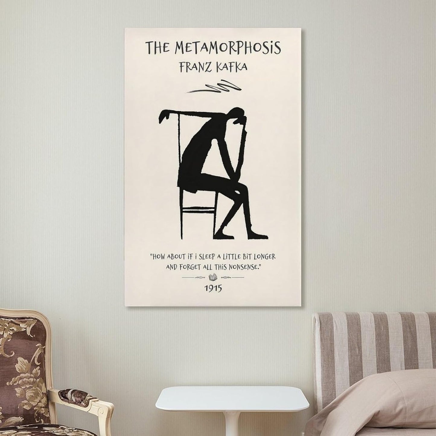 Metamorphosis Franz Kafka Silhouette Canvas Printing Wall Art Quote Dark Academia Style Posters Minimalist Black Figure Prints Reading Nook Wall Decor for Living Room Bedroom Study 12x18inch(30x45cm)