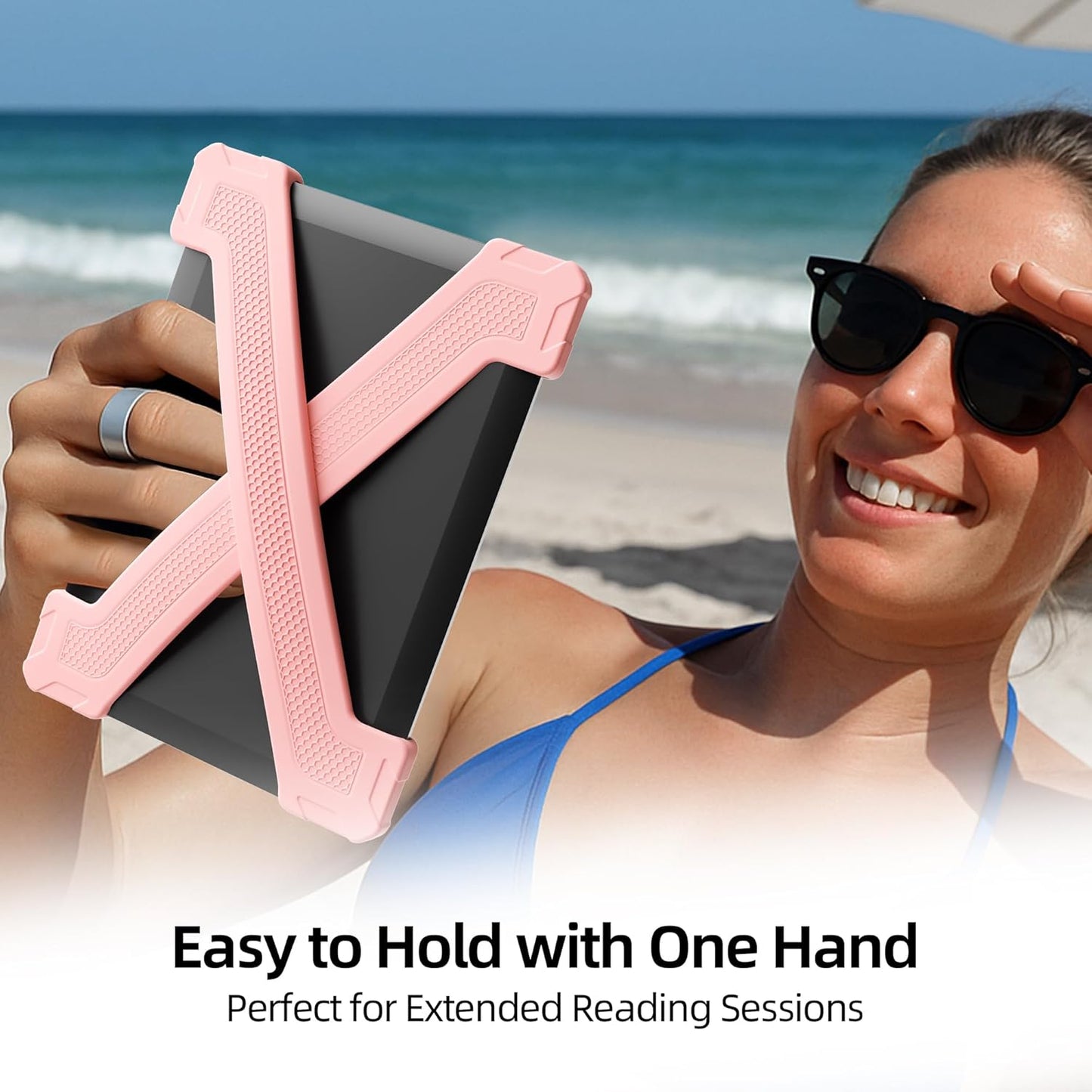 ELETIUO Hand Strap for 6" Kindle/Kobo/Kindle/E-Readers -Paperwhite 7-10 Gen,2 Pack Ergonomic Silicone Finger Grip,Secure One-Handed Holder for Comfortable Reading Accessories,Medium-Pink