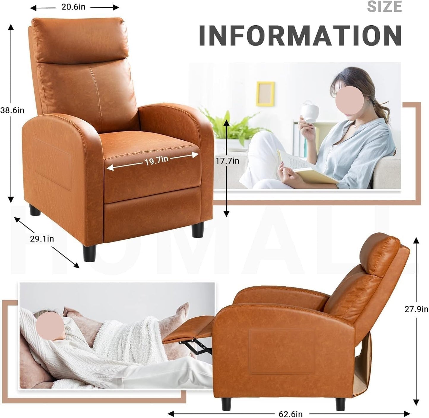 PU Leather Recliners Chairs with Lumbar Support Sofa Thicker Back Wider Armrests Power Lift Recliner Chair for Adults Home Theater Seating Living Room