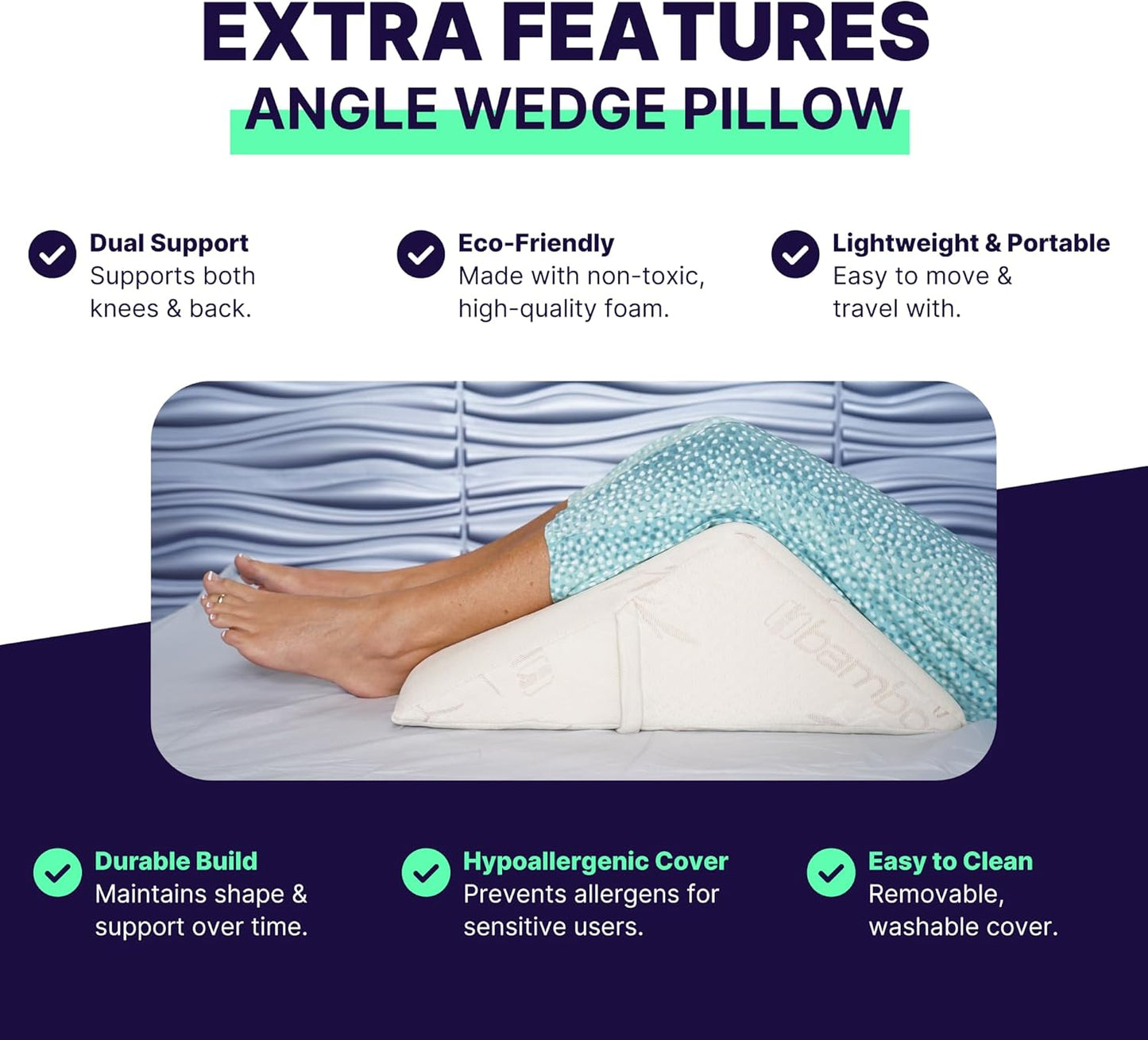 The Angle Wedge Pillow for Back Pain Relief – Leg Elevation Pillow for Bed, Knee Wedge Bolster Pillow for Lower Back Support, Triangle Foam Cushion for Sleeping & Comfort (Small)