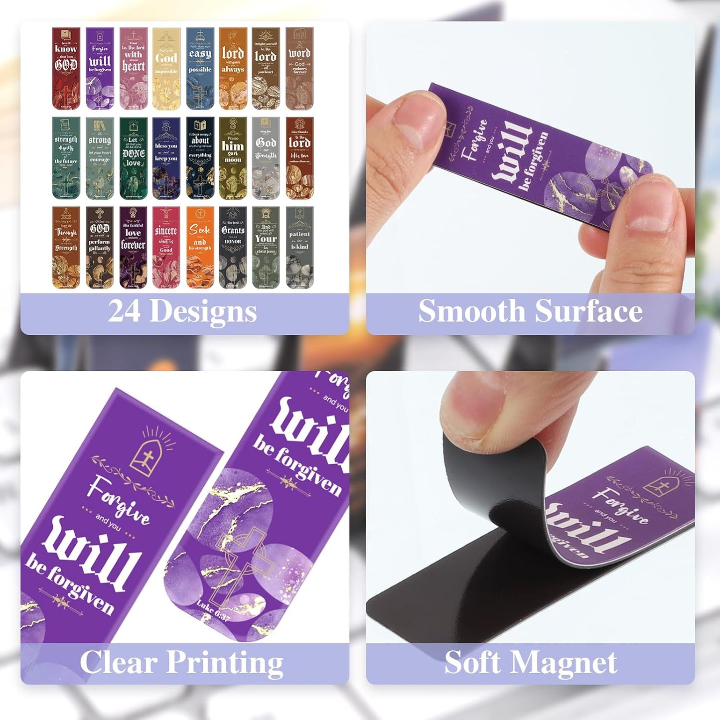 48 Pcs Bible Verses Magnetic Bookmarks, 24 Styles Christian Magnet Book Markers Motivational Encouraging Magnetic Page Clip Stocking Stuffers Christmas Gifts for Women Men School Office Supplies