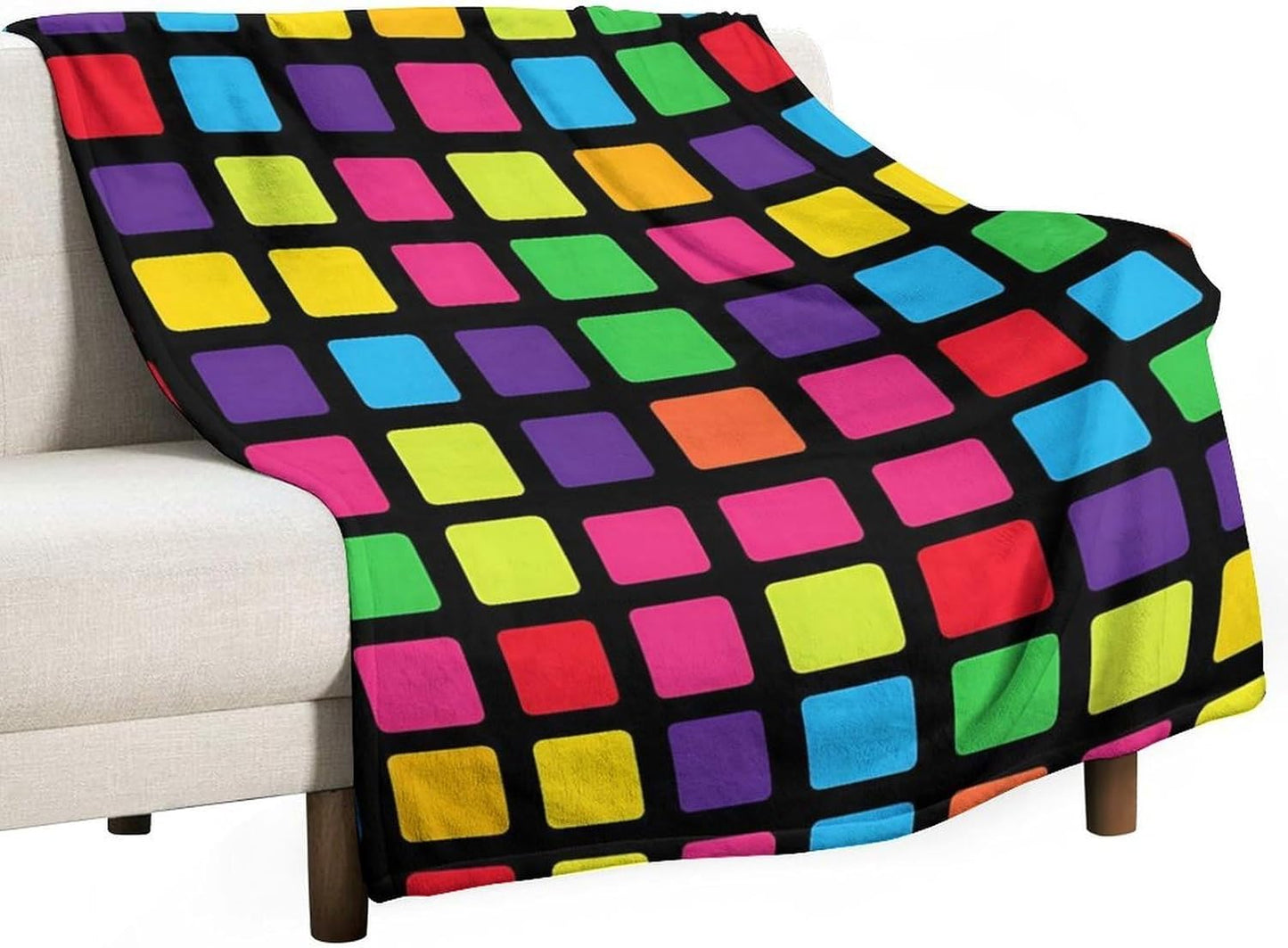 Abstract Colorful Squares Throw Blanket for Couch Bed Plush Cozy Fuzzy Flannel Blanket for All Season 40"x50"