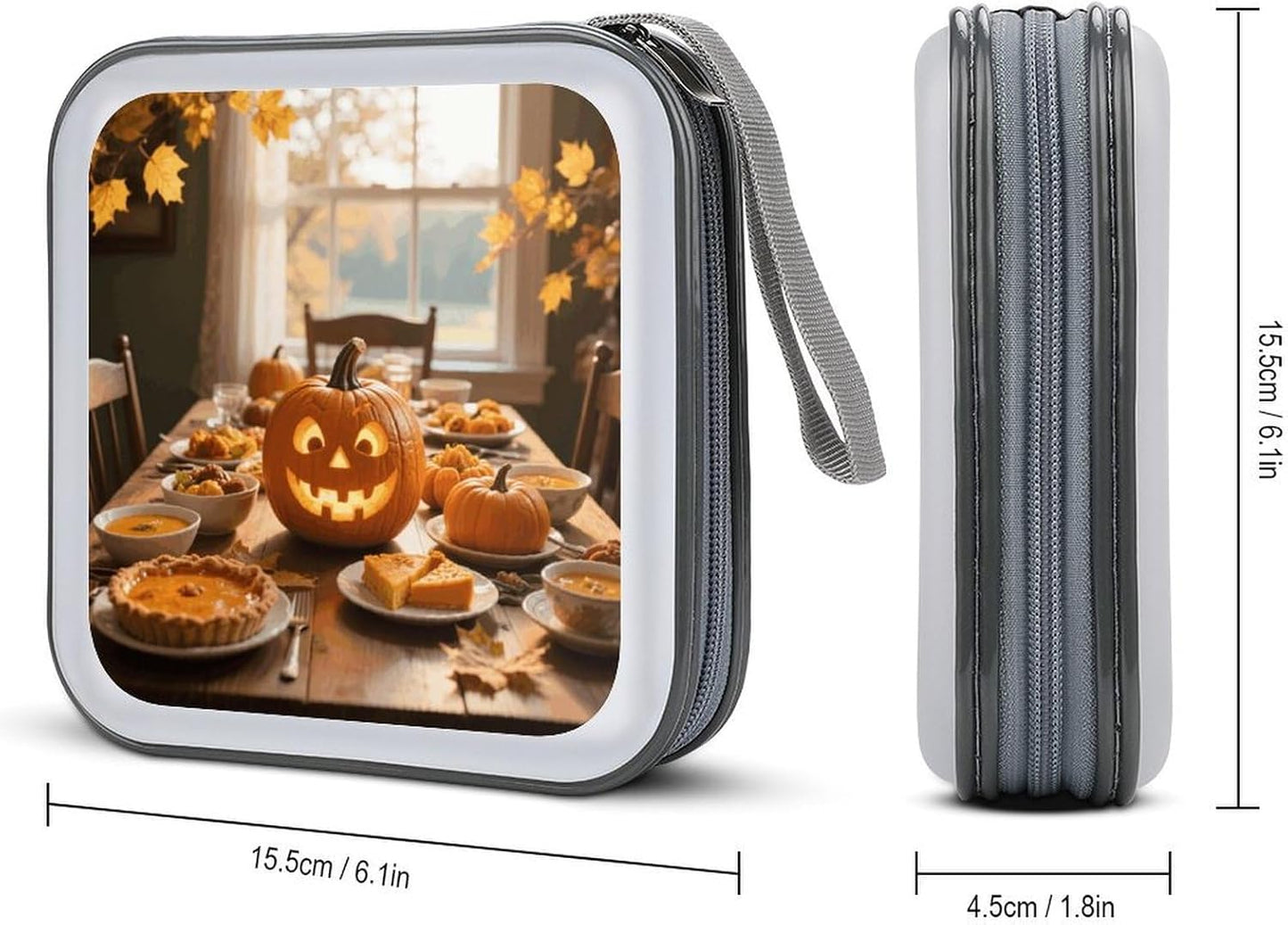 Fall Thanksgiving Pumpkin Leaf CD Case Portable Zipper CD Case 40 Capacity Hard Plastic DVD Cases Holder Large Storage Disc Wallet Bag for Car Home Travel DVD Collection Bag