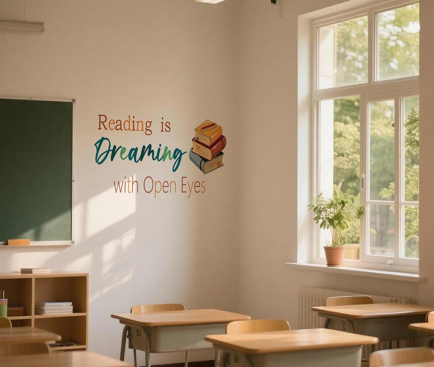 Reading Wall Decals for Kid's Room, Reading is Dreaming with Open Eyes Wall Stickers,Motivational Quotes Inspirational Saying Read Vinyl Wall Art for Classroom School Kid’s Room Library