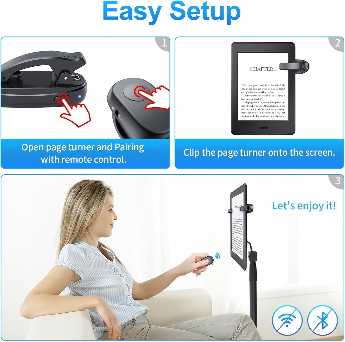 Kindle Page Turner, Finger Ring Wireless Remote Control Page Turner for Kindle Paperwhite/Oasis/Scribe/Kobo, USB-C Charging Page Turner Compatible with iPad/iPhone/Tablet for Reading/Camera Shutte