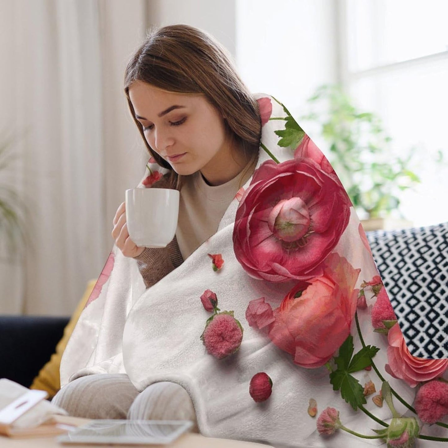 Flowers in A Circle Throw Blanket for Couch Super Soft Warm Lightweight Throw Blankets Cozy Flannel Bed Blanket Cute Decorative Blankets for All Seasons Home Decor Gift 30"*40"（76 * 100cm）