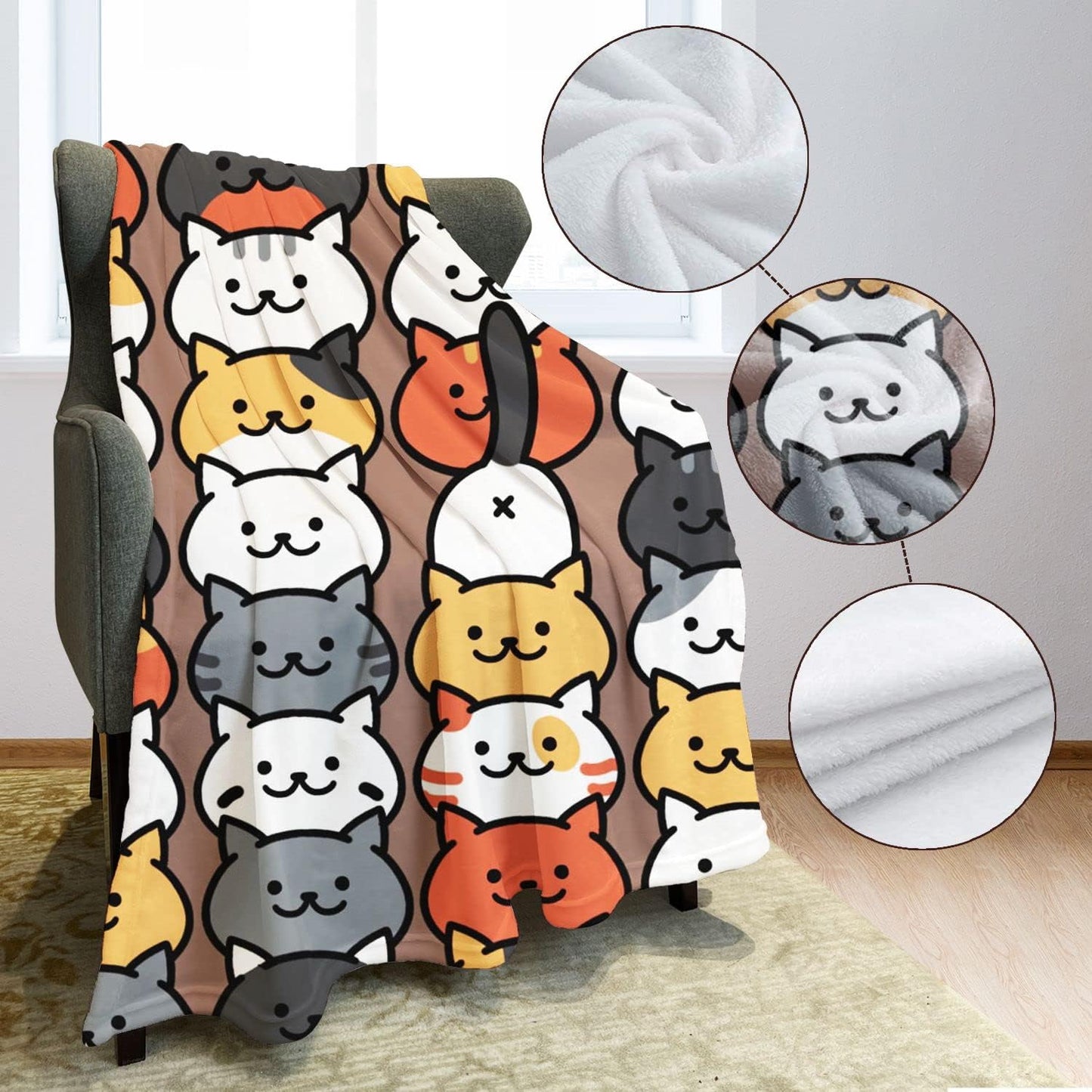 Cartoon Cat Throw Blanket Cute Animals Cartoon Cats Fleece Blanket Soft Warm Cozy for Kids Adult Gifts 50"x60"