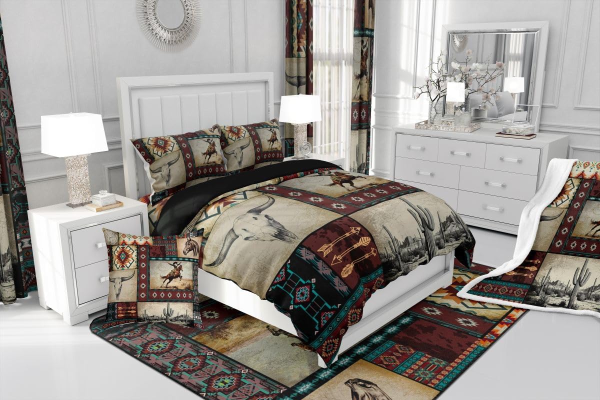 Feelyou Western Cowboy Throw Blanket Rustic Southwestern Plaid Soft Fleece Sherpa Cozy Fuzzy Plush Warm Wild West Fuzzy Plush Throw Throw 50"x60" for Bed Couch Living Room