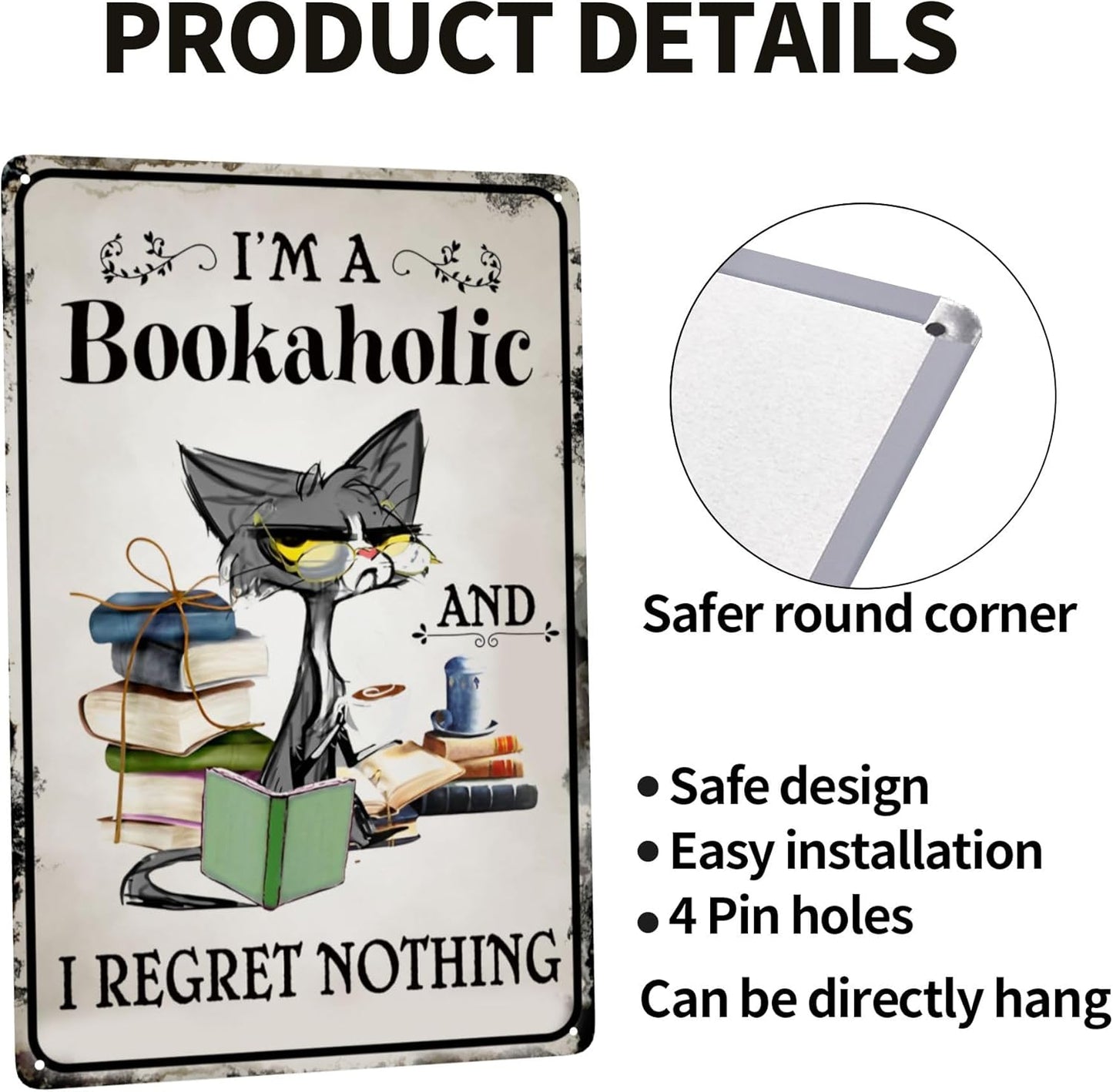 I'm A Bookaholic And I Regret Nothing For Room Decor Gifts For Book Lovers 12x8 Inches