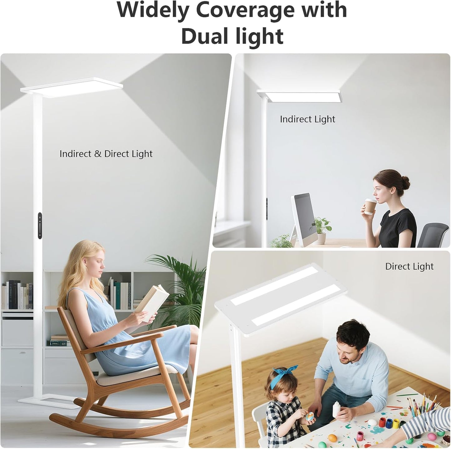120W Led Floor Lamp, 10000LM Full Spectrum Eye Care Standing Lamp, 77" Tall Floor Lamp with 4000K Natural Daylight, Dimmable Bright Standing Light for Bedroom, Living Room, Study Room, Office