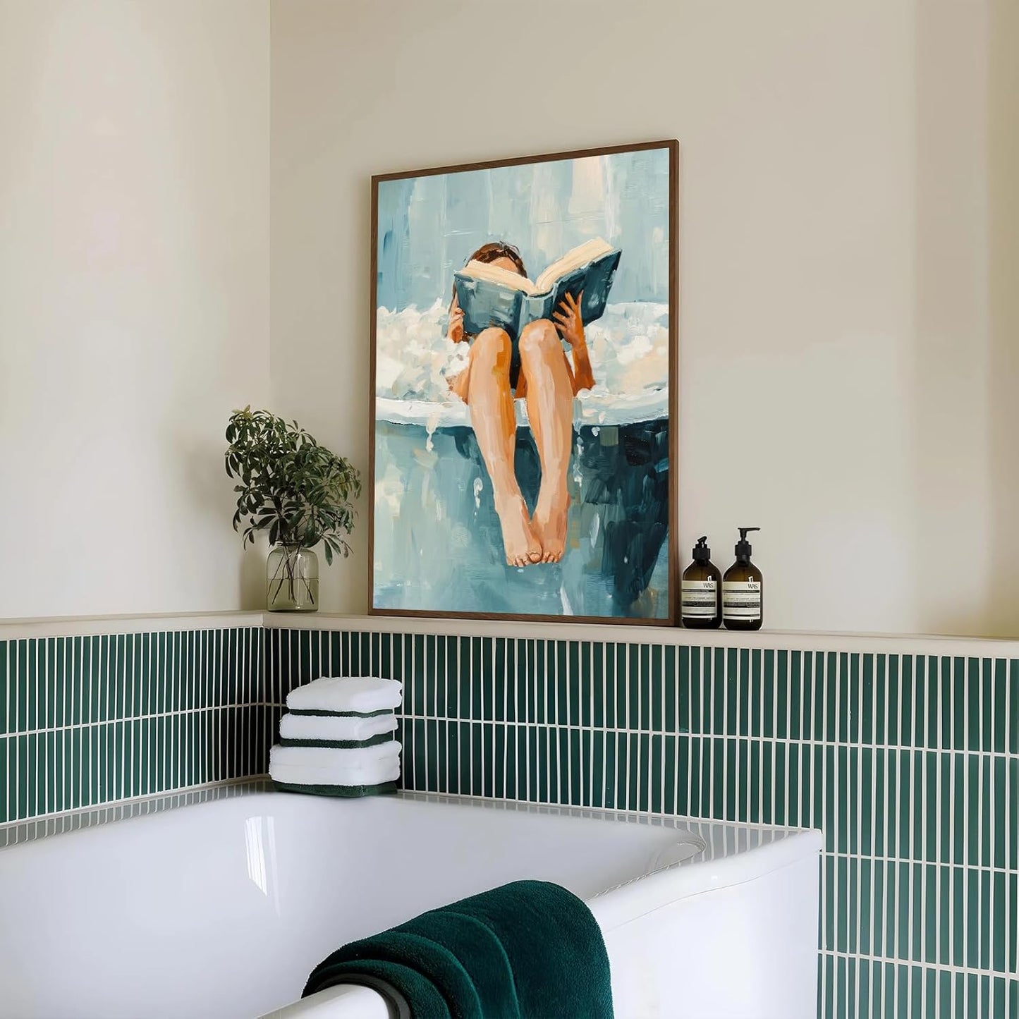 Woman Read Wall Art Bathroom Wall Decor Girl Portrait Poster Aesthetic Reading Poster Relaxing Spa Art Picture for Girls Bathroom 12x16in Unframed