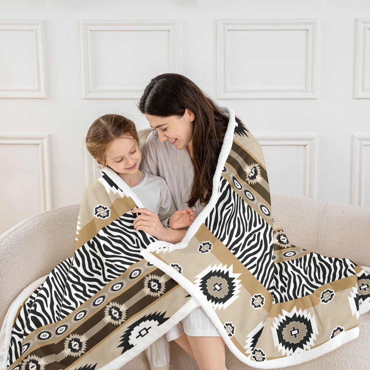 Feelyou Boho Southwestern Aztec Sherpa Throw Blanket for Couch Rustic Western Exotic Tribal Super Soft Cozy Fleece Zebra Print Blanket for Winter, Plush Throw Baby 30"x40" All Season