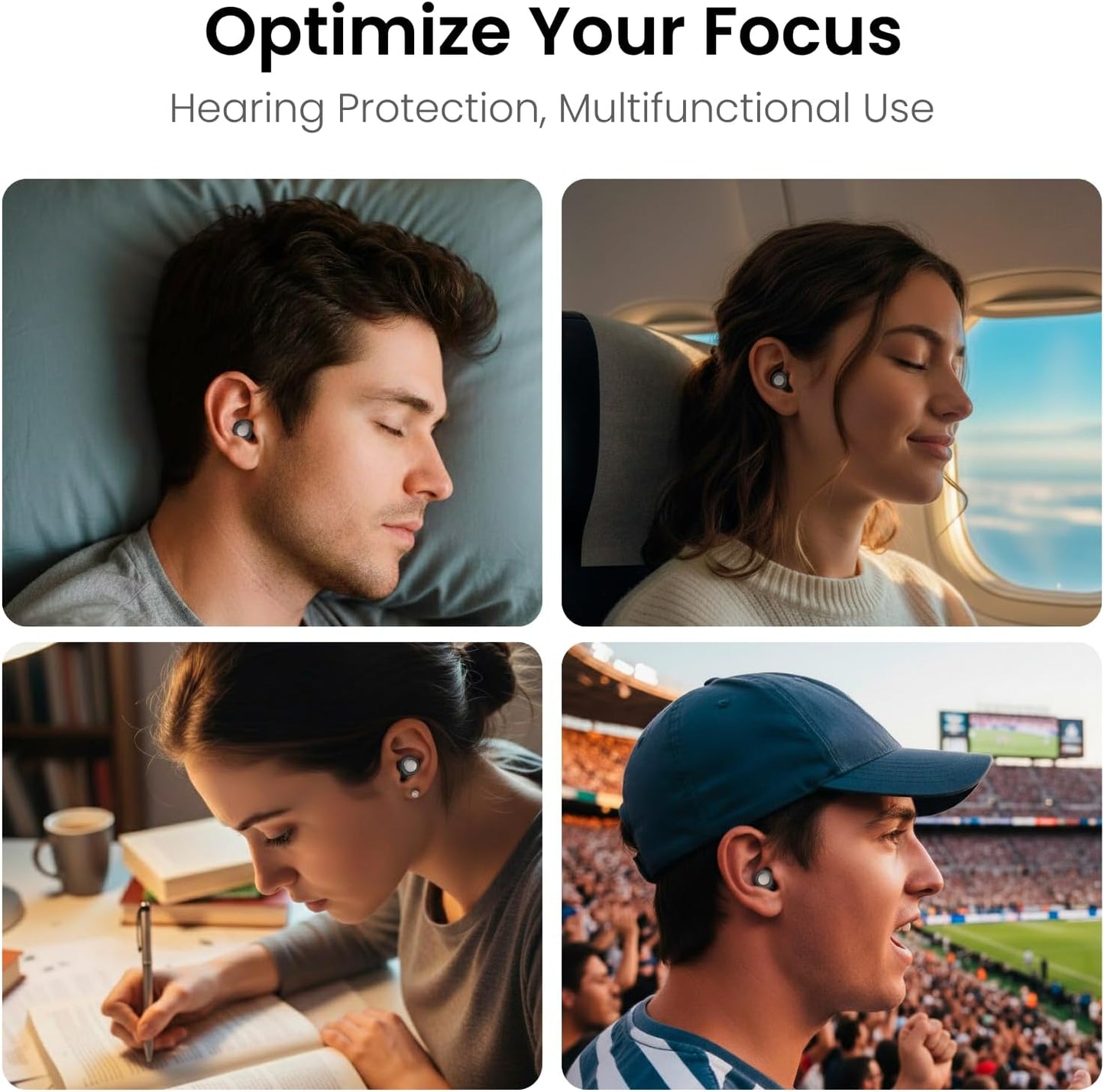 Ear Plugs for Sleeping Noise Cancelling 28dB - Reusable Silicone Earplugs for Sleep, Concert, Work, Study, Travel | 4 Sizes, Comfortable Side Sleepers | Cleaning Tool & Case - HEION Aura