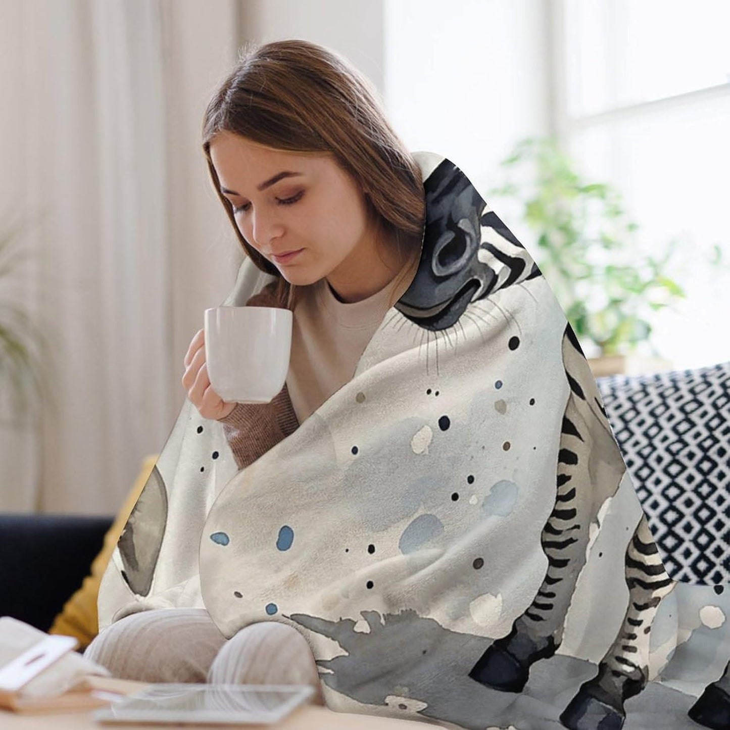 Cute Zebra Watercolor Blanket Super Soft Lightweight Throw Blanket Cute Cozy Warm Bed Blanket Decorative Fuzzy Blanket All-Season Home Decor Gift for Sofa Couch Living Room 60"*80"（150 * 200cm）