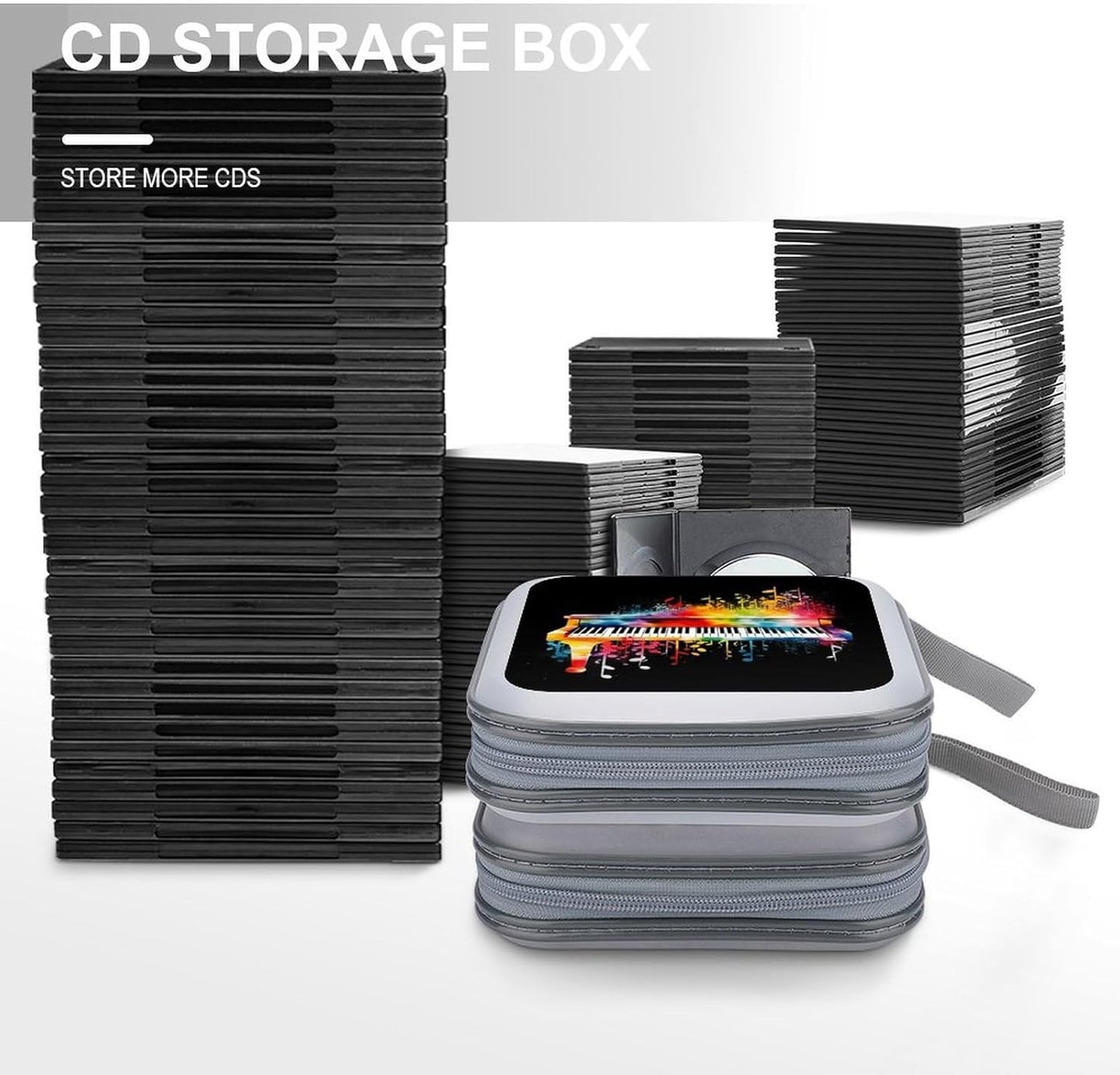 Colorful Piano Keyboard Music Note CD Case 40 Capacity Case Zipper CD Collection Bag with Handles Cover DVD Storage Hard Plastic DVD Disc Cases Storage Binder for Car Home Office Travel