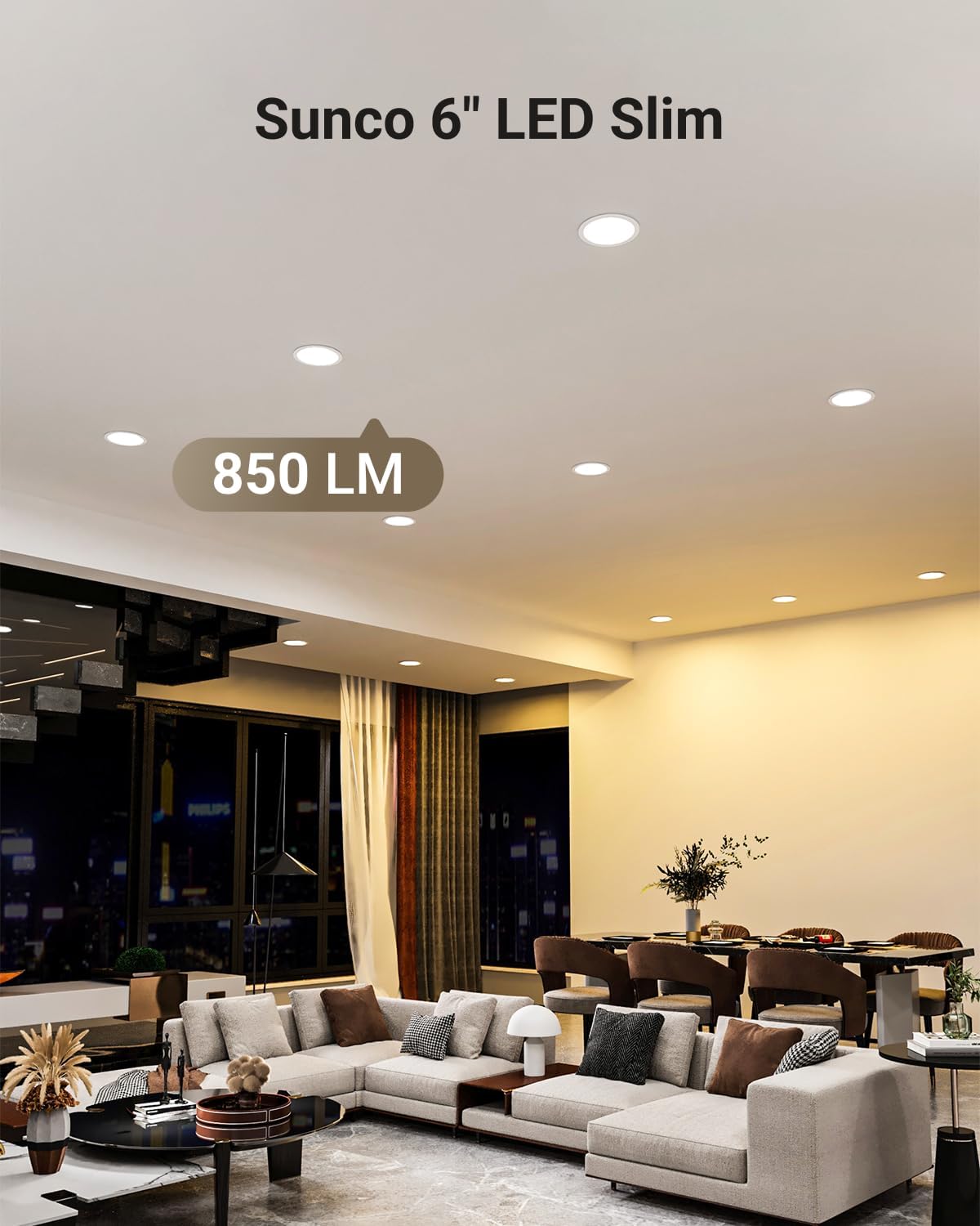 Sunco 6 Inch LED Recessed Light, Canless Ceiling Lights Slim with Junction Box, 1200 LM, 14W (100W Equivalent), Selectable CCT 2700K/3000K/4000K/5000K/6000K, Dimmable, Wafer Thin ETL 2 Pack