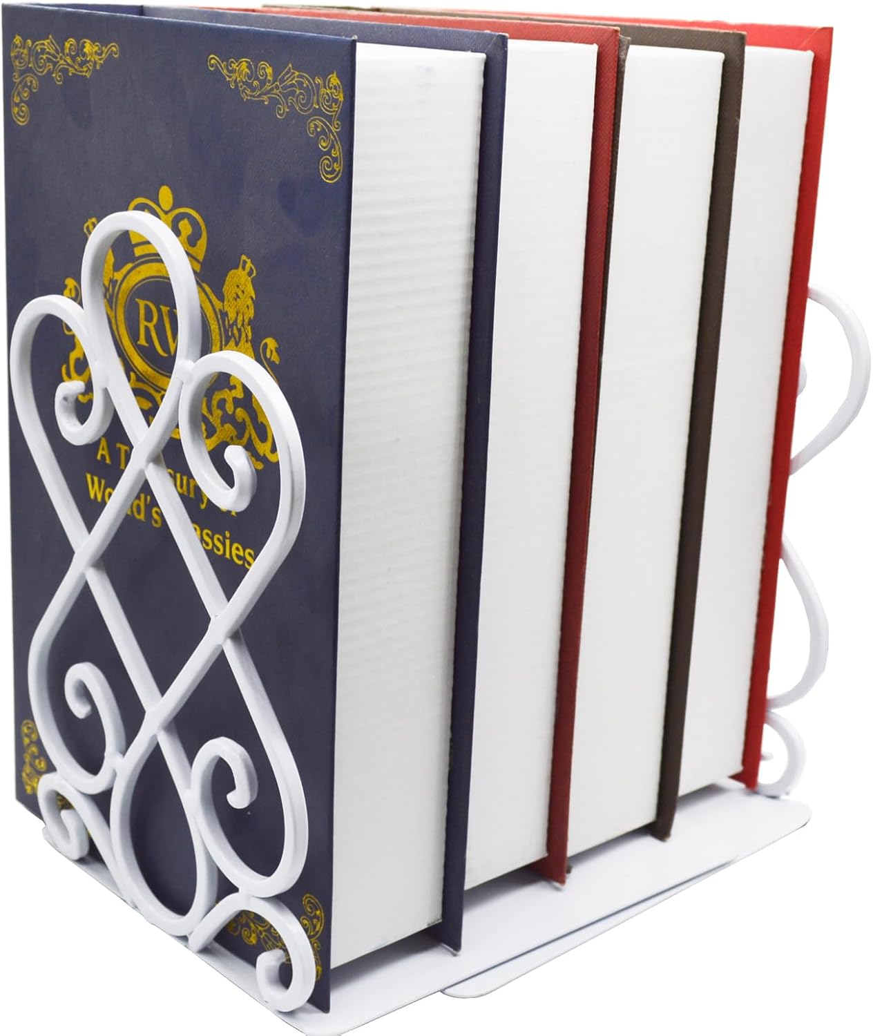 Luxury Bookends, Retro Organizer Stand, Desk Holder School Liberary Bookshelf Decorative Bookends w/Padding Metal Book Ends (Set of2) White