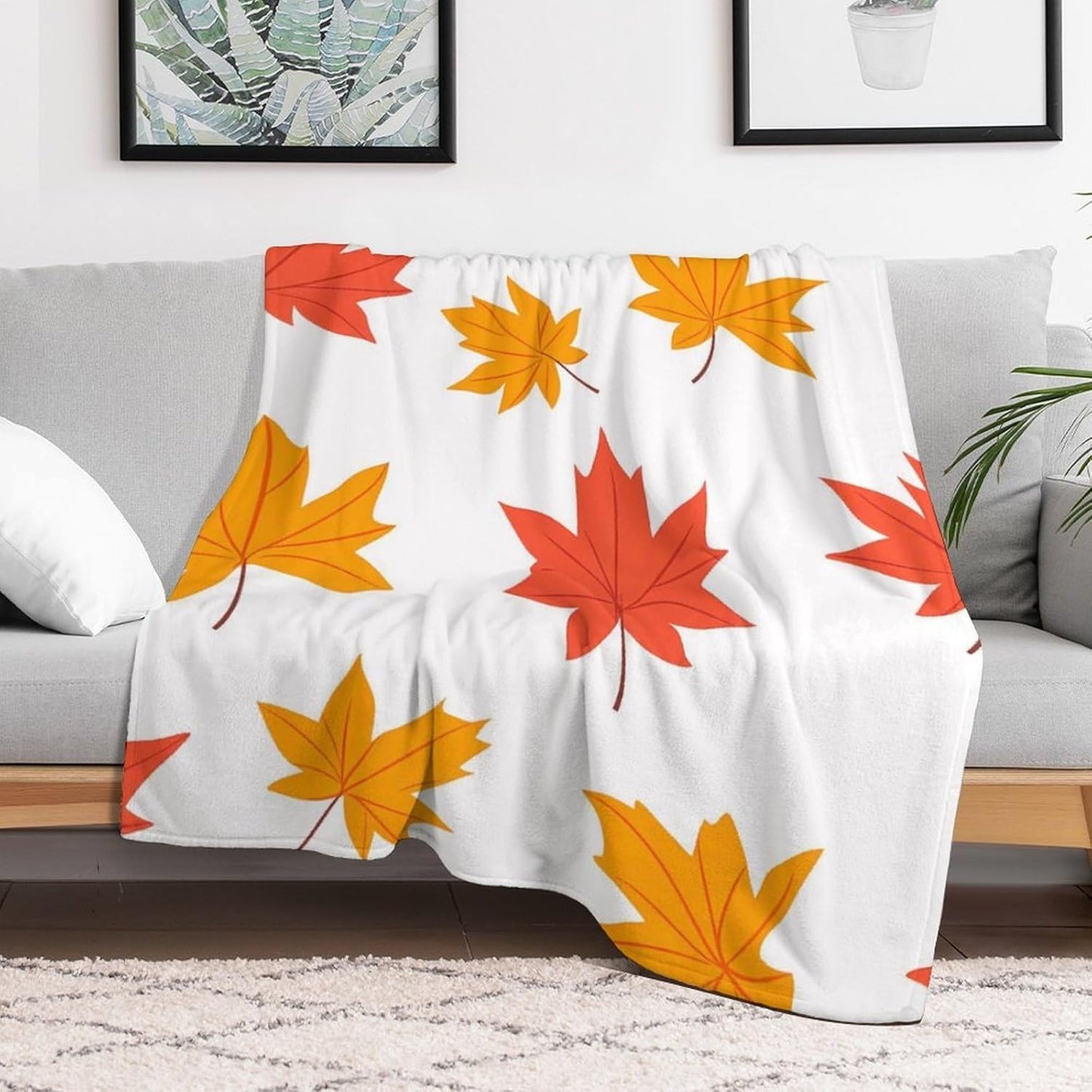 Maple Leaf Throw Blanket for Couch Bed Plush Cozy Fuzzy Flannel Blanket for All Season 55"x70"