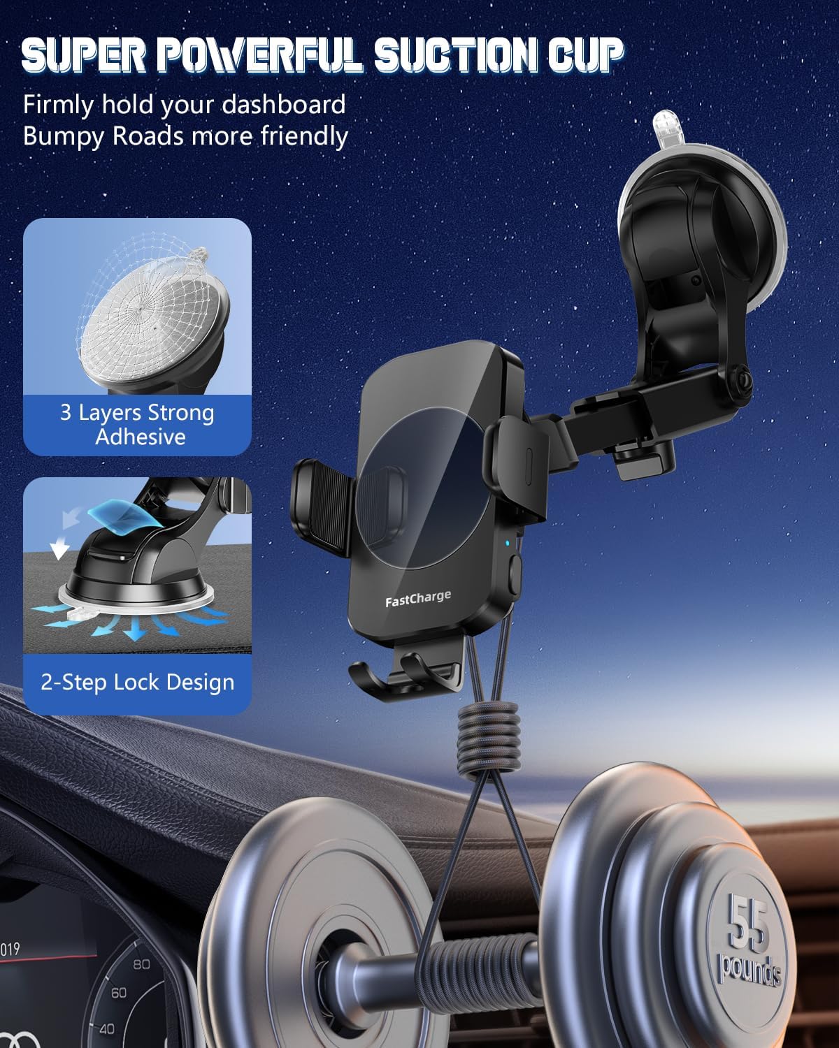 Wireless Car Charger, Fast Charging Phone Holder 3 in 1 Phone Mount Auto Clamping Car Accessories Compatible with iPhone 17 16 15 14 13 12 11 Xs XR, Samsung S23 Ultra S22 S21 S20/S10+ S9+ Note 9