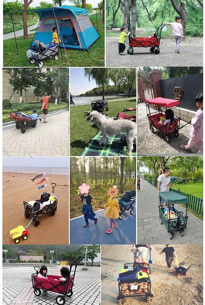 Outdoor Beach Wagon Household Folding Garden Troey Cart Heavy Duty Wagon Multi-Function ping Cart for Outdoor Camping Beach Supermarket Pu Truck (Color : Lake Blue)