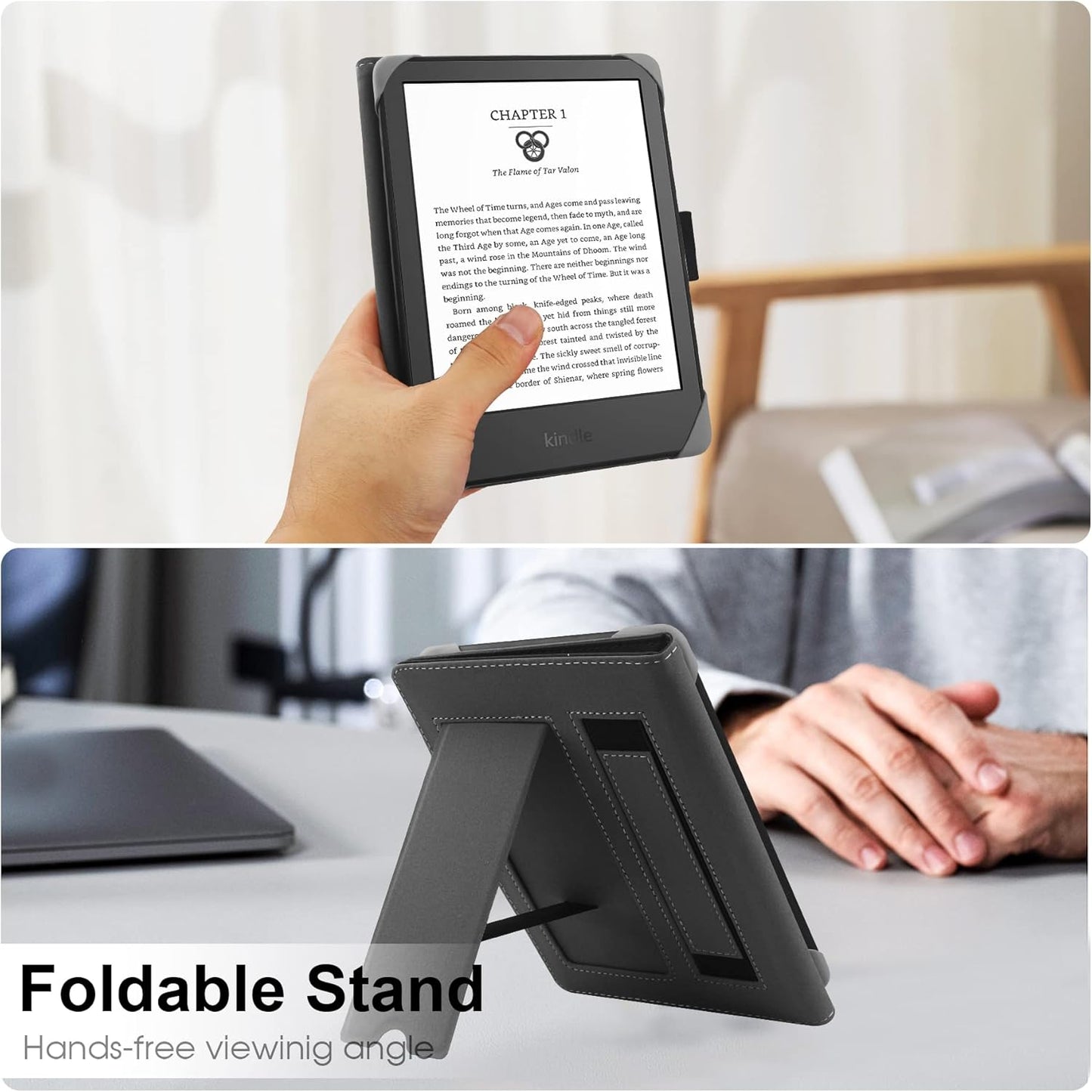 Universal Case Compatible with 6.8" Kindle Paperwhite/6" All-New Kindle 2022 & 2019/Kobo Clara HD/Kobo Clara 2E Leather Stand Cover for 6-6.8'' Pocketbook/Tolino E-Book Reader, Black